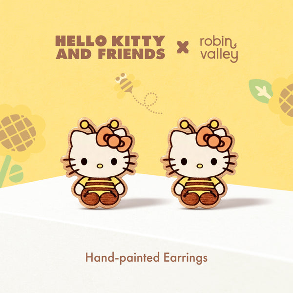 Officially Licensed Sitting Hello Kitty Bee Stud Earrings
