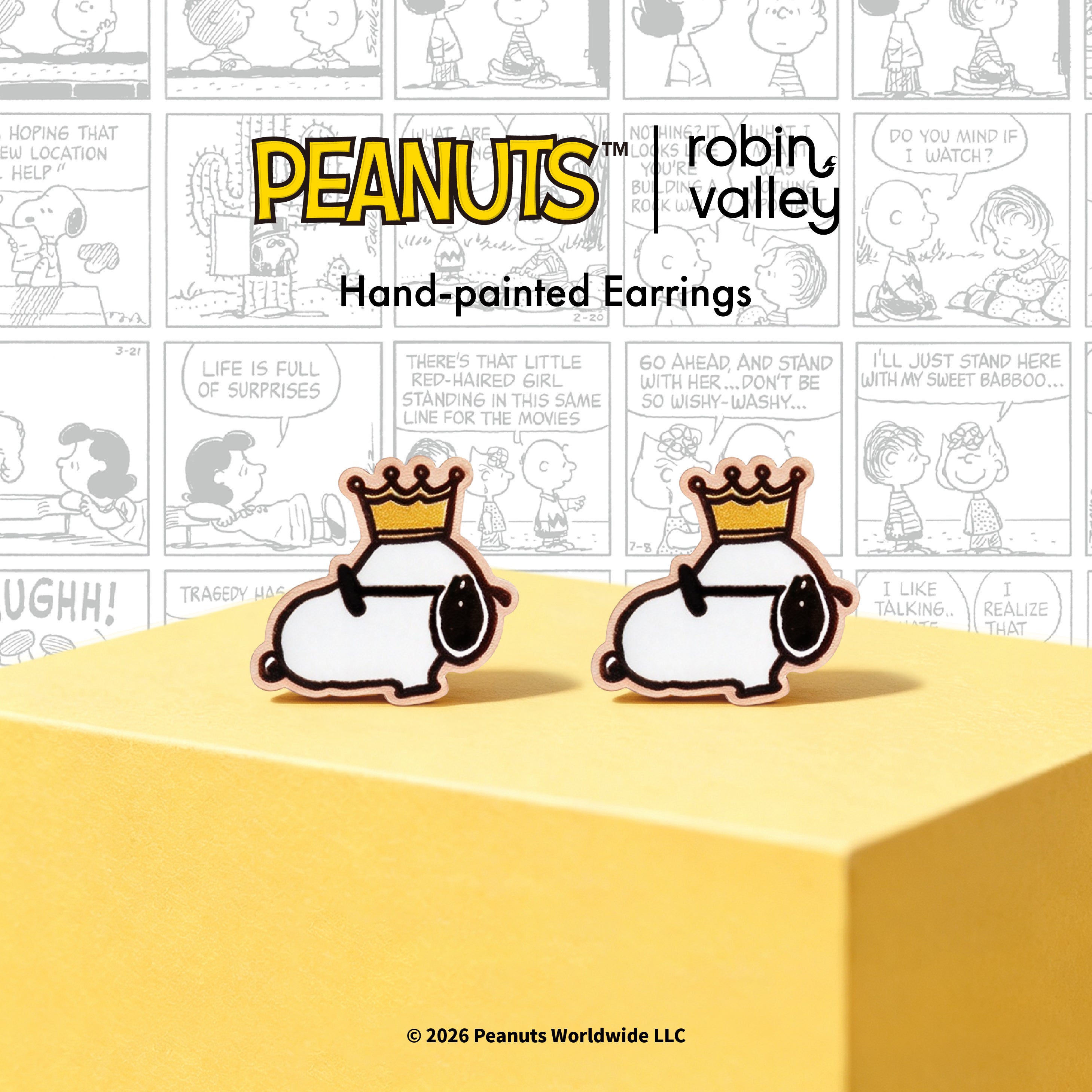 Officially Licensed Peanuts Joe Cool Snoopy with Crown Stud Earrings