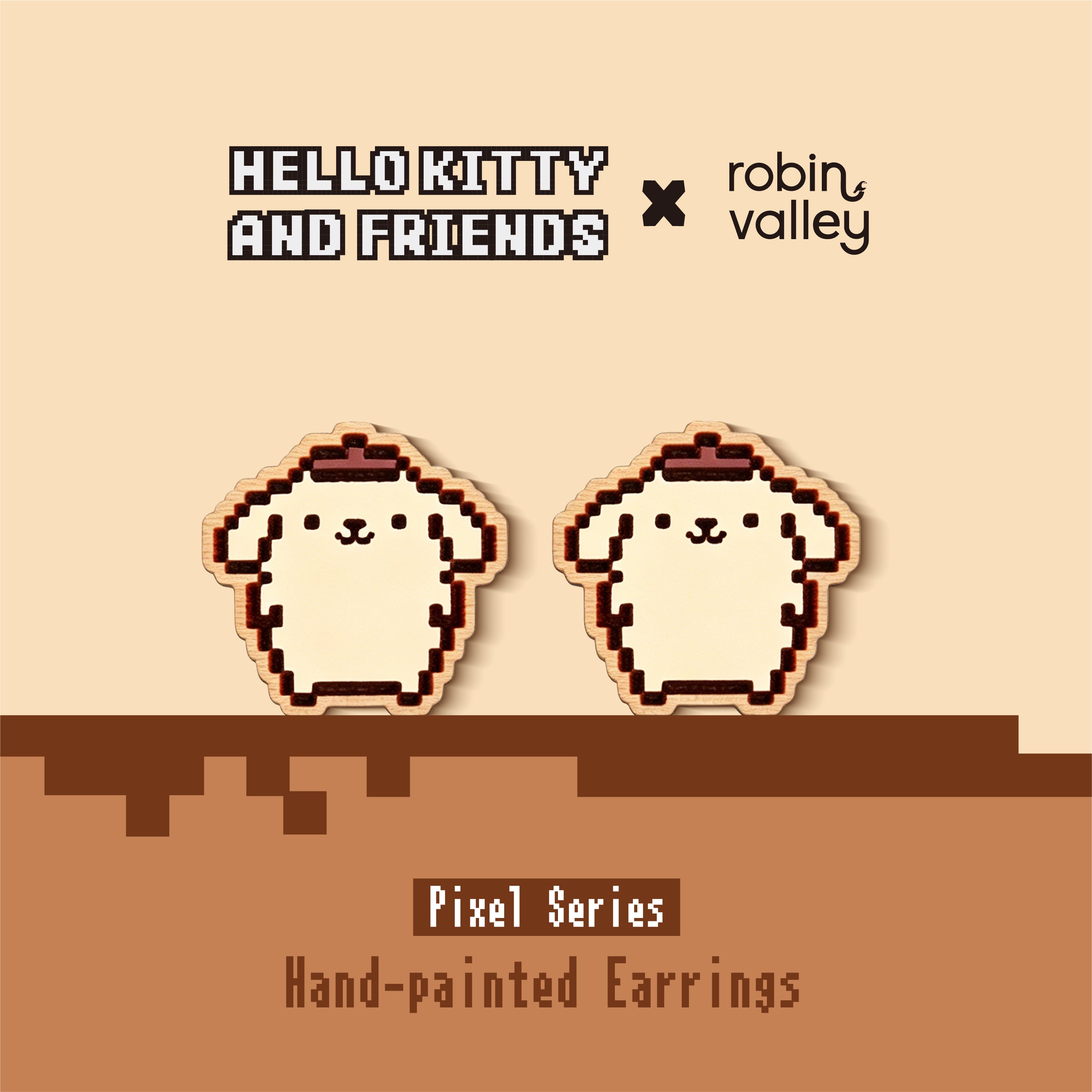 Pixel Pompompurin Standing Stud Earrings