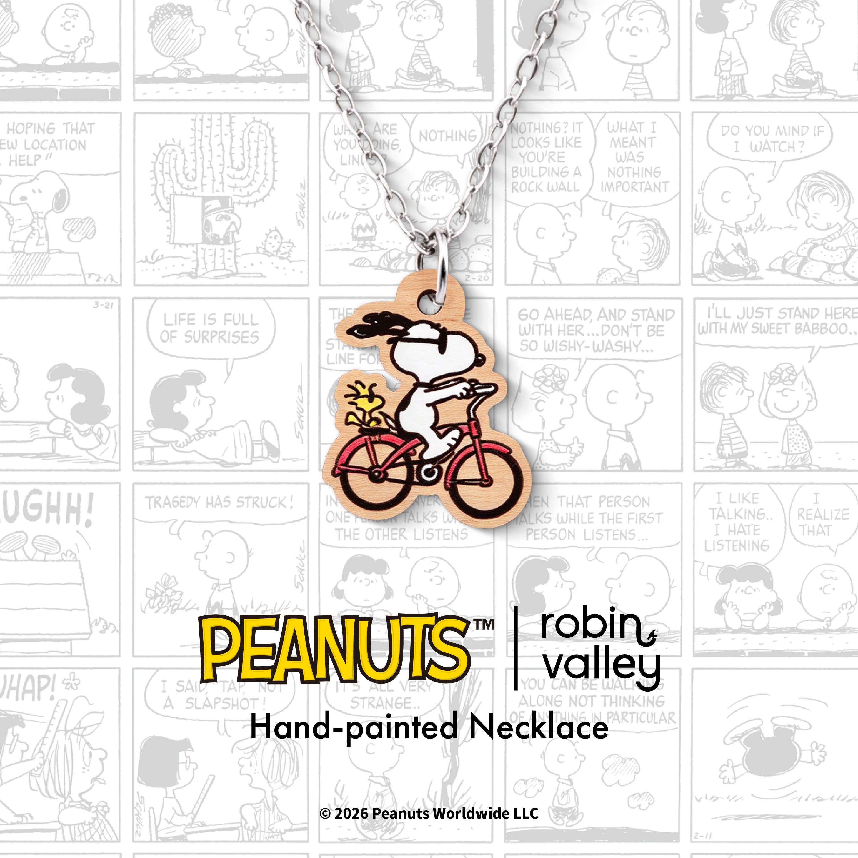 Officially Licensed Peanuts Snoopy and Woodstock Bicycle Necklace