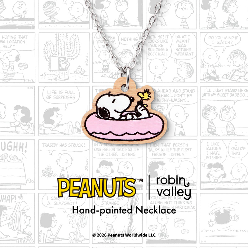 Officially Licensed Peanuts Snoopy and Woodstock Pink Swim Ring Necklace