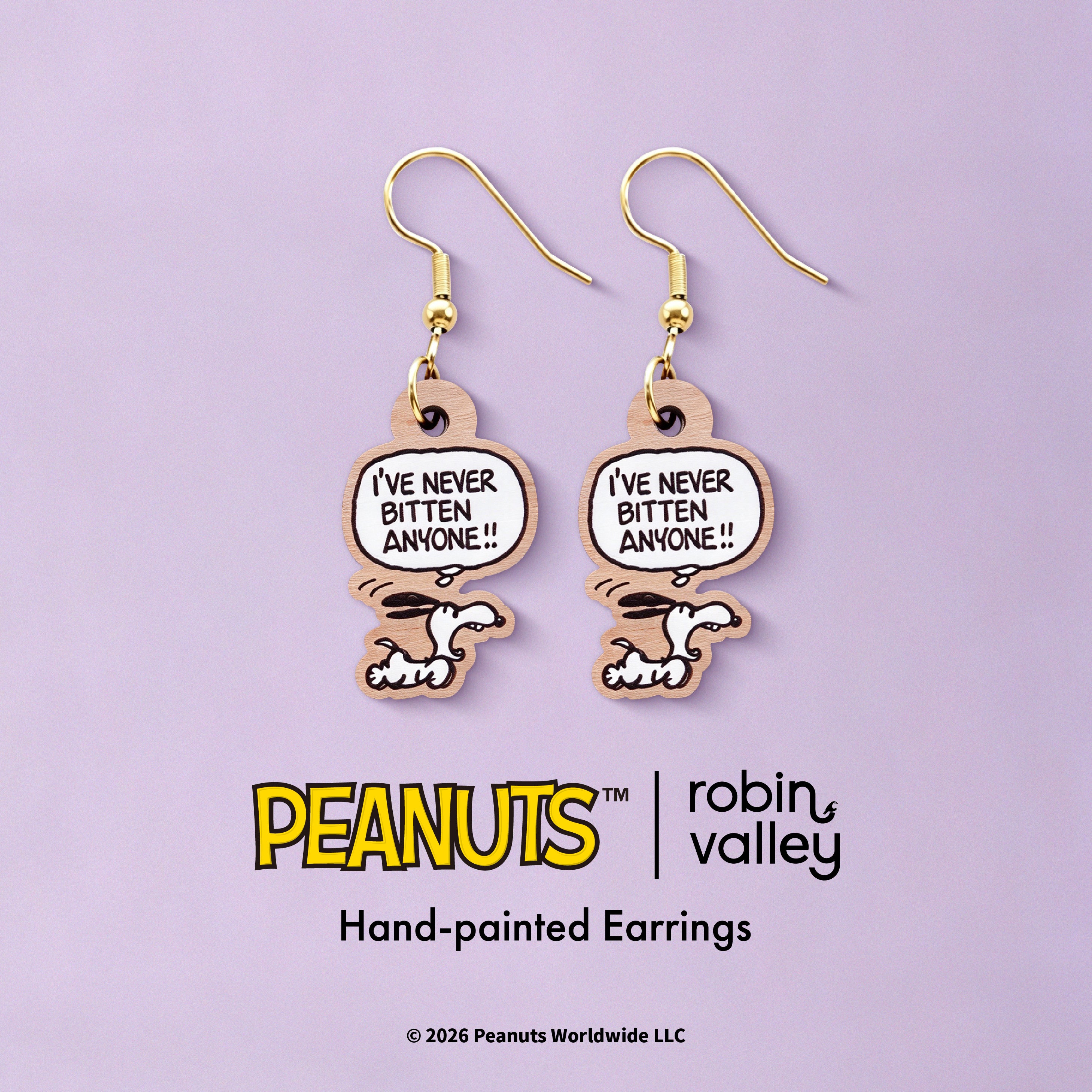 Officially Licensed Peanuts Snoopy Never Bitten Anyone Hook Earrings