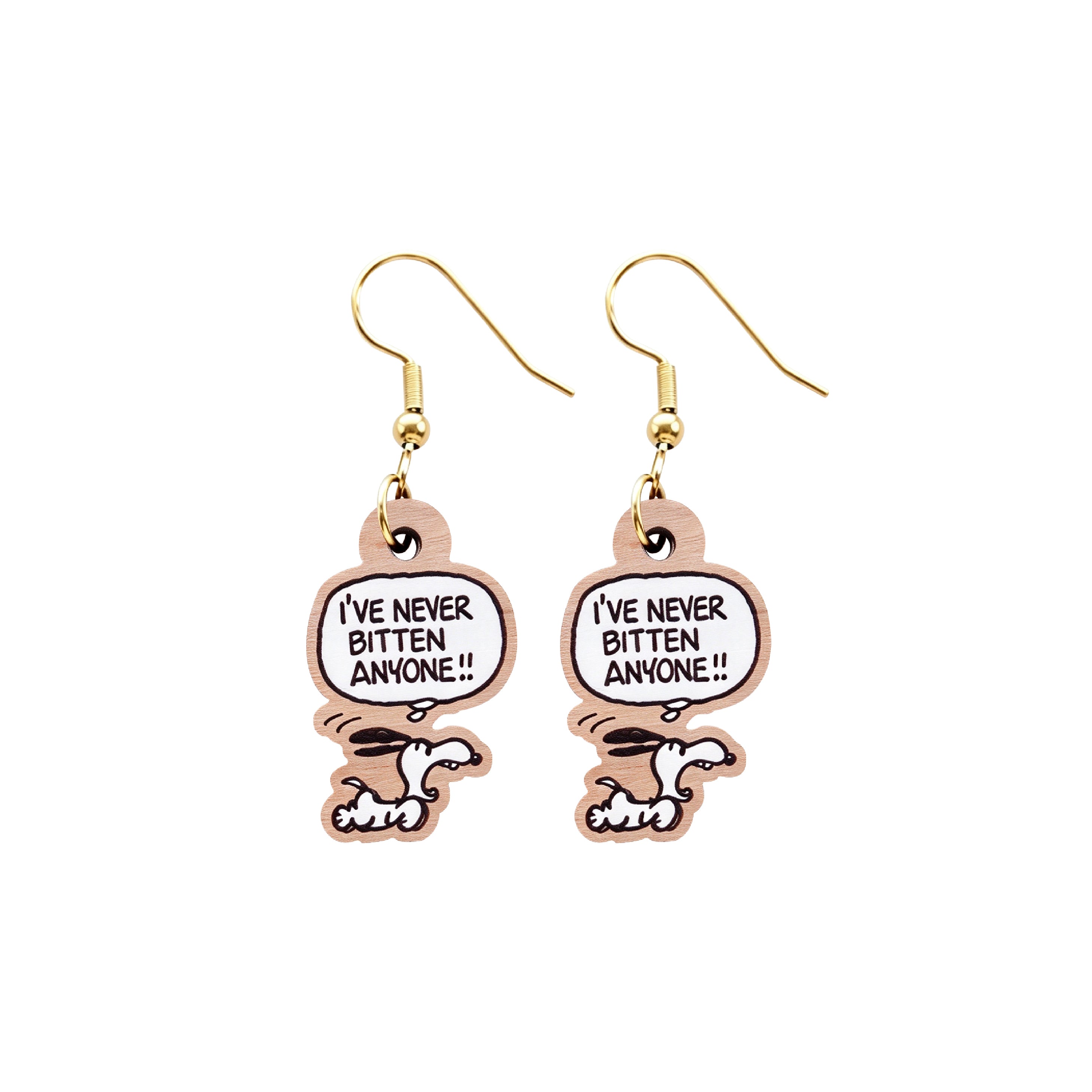 Officially Licensed Peanuts Snoopy Never Bitten Anyone Hook Earrings