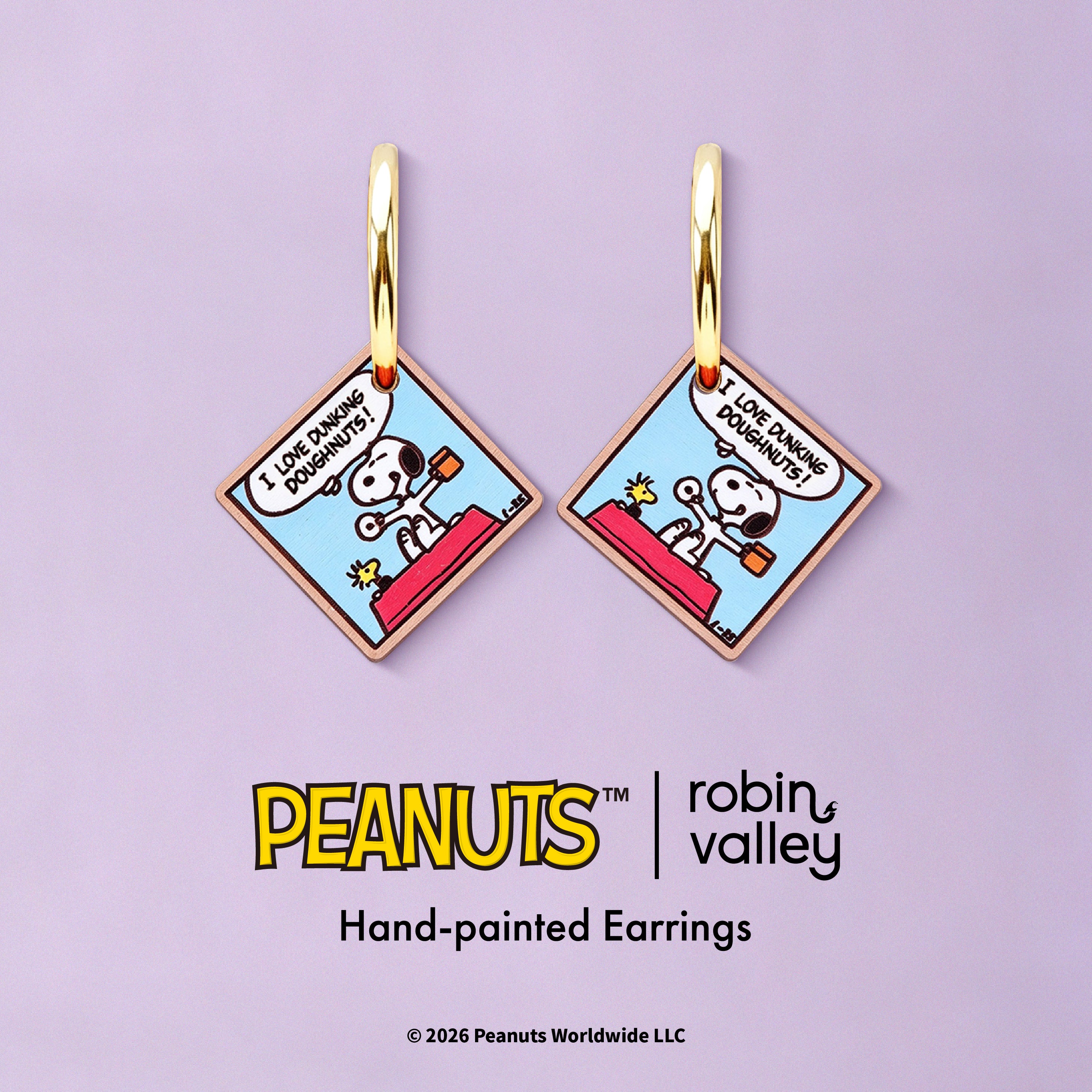 Officially Licensed Peanuts Snoopy Doughnut Lover Hoop Earrings