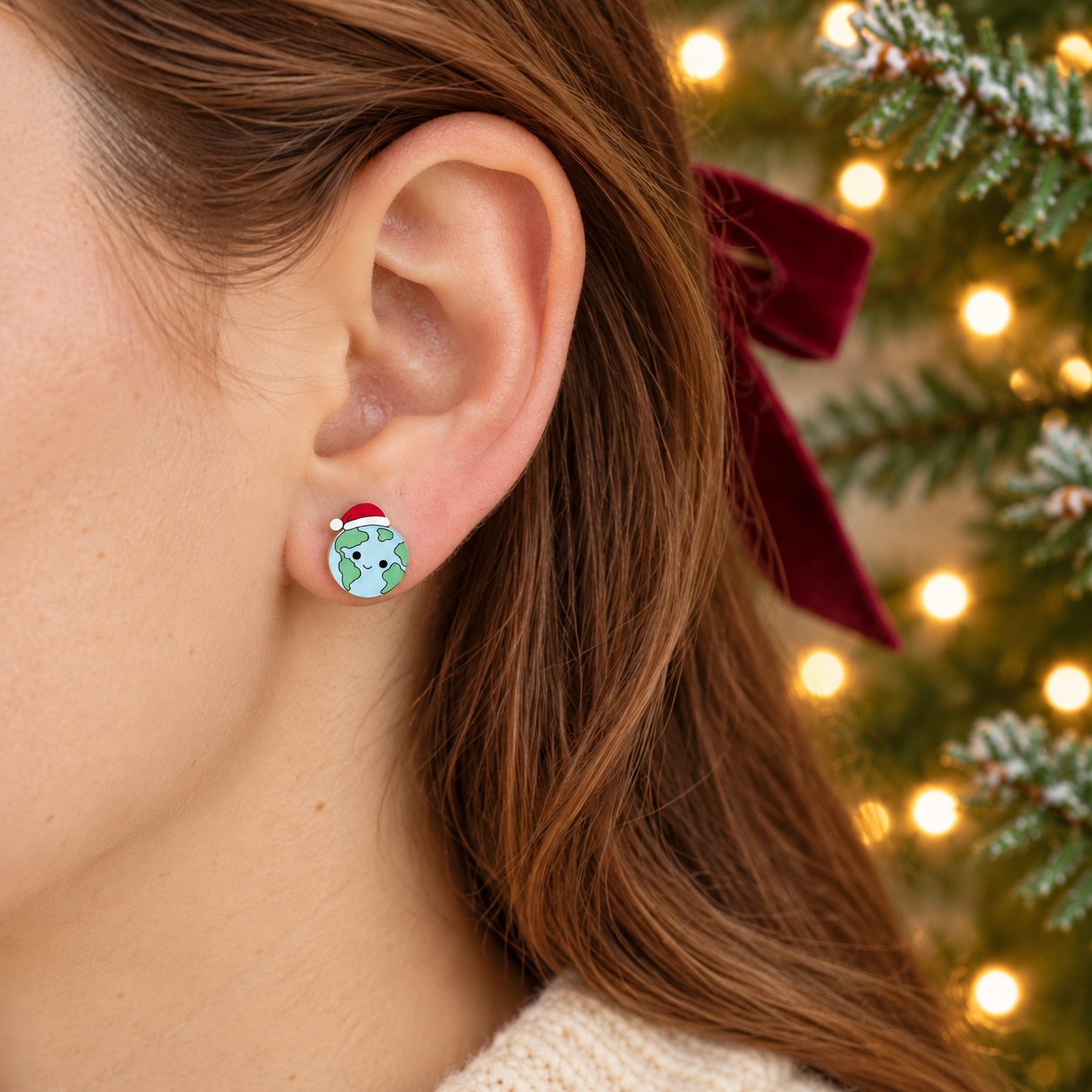 Christmas Earth and Moon Stud Earrings