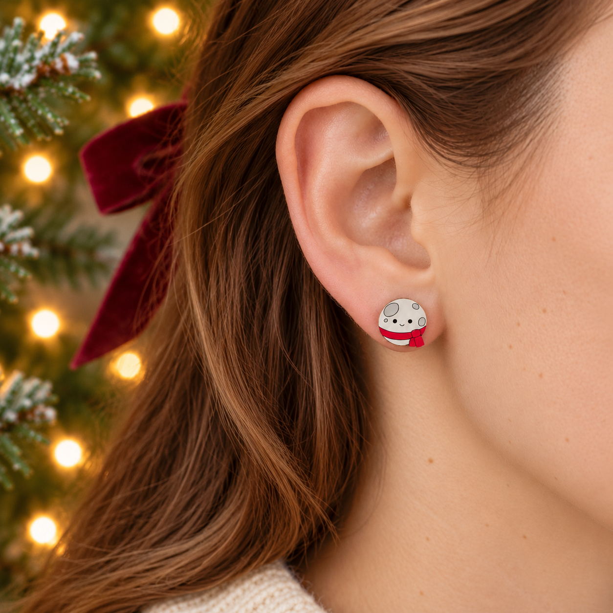 Christmas Earth and Moon Stud Earrings