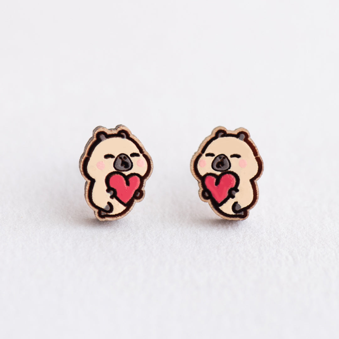 Pimoo the Capybara Heart Stud Earrings