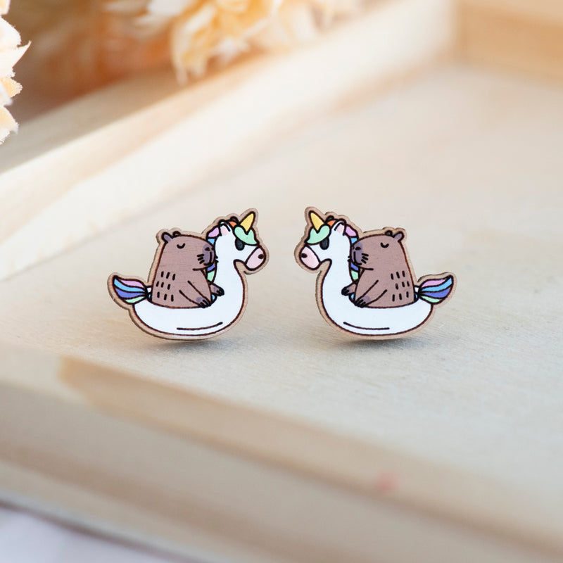 Cara - Capybara Ride On Inflatable Unicorn Earrings