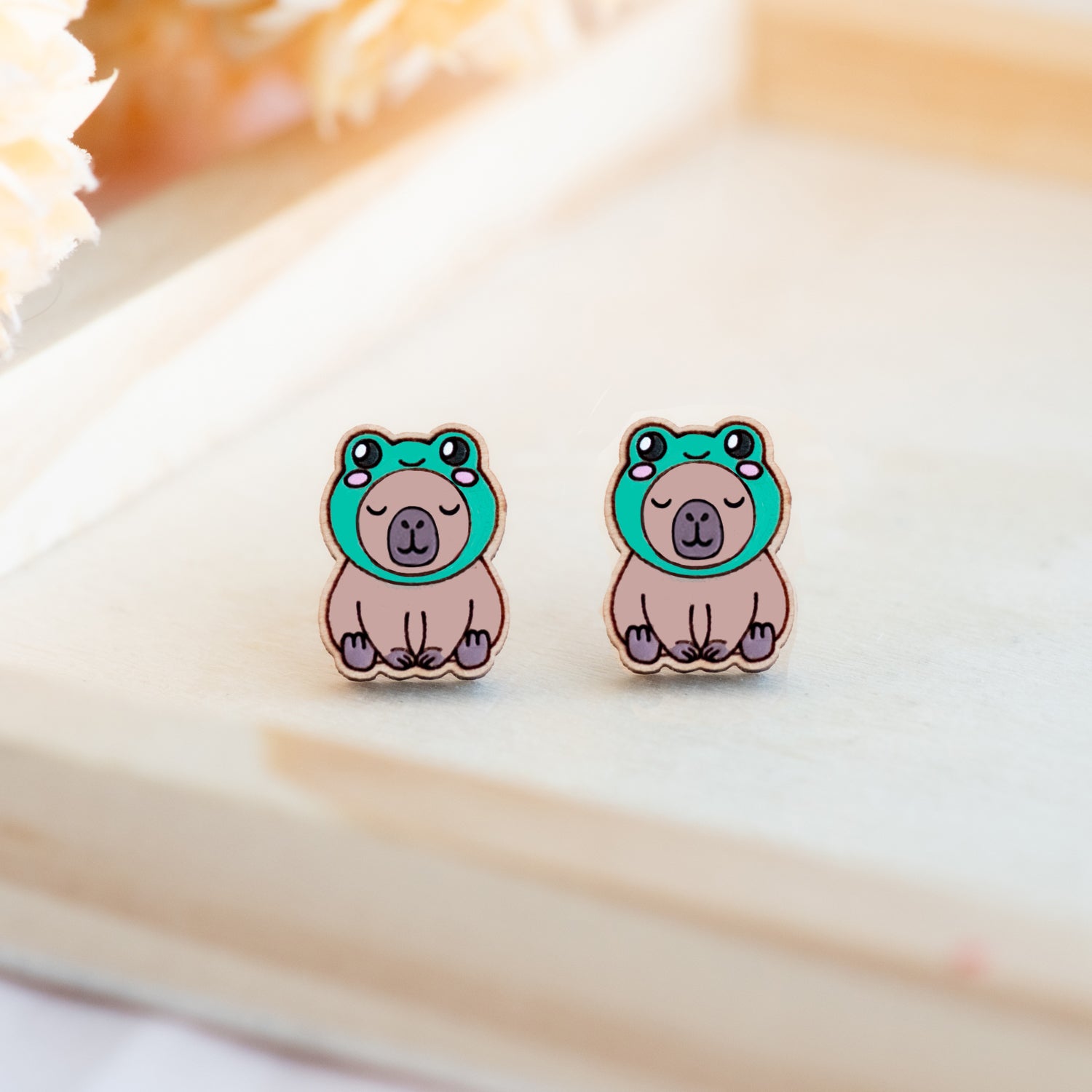 Cara the Frog Hat Capybara Stud Earrings