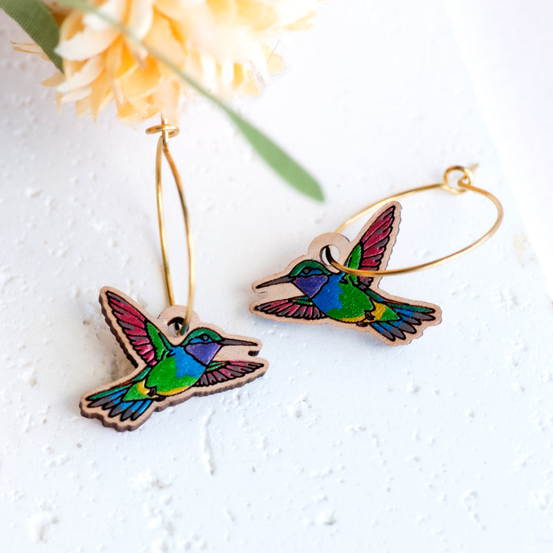 Metallic Green Hummingbird Hoop Earrings