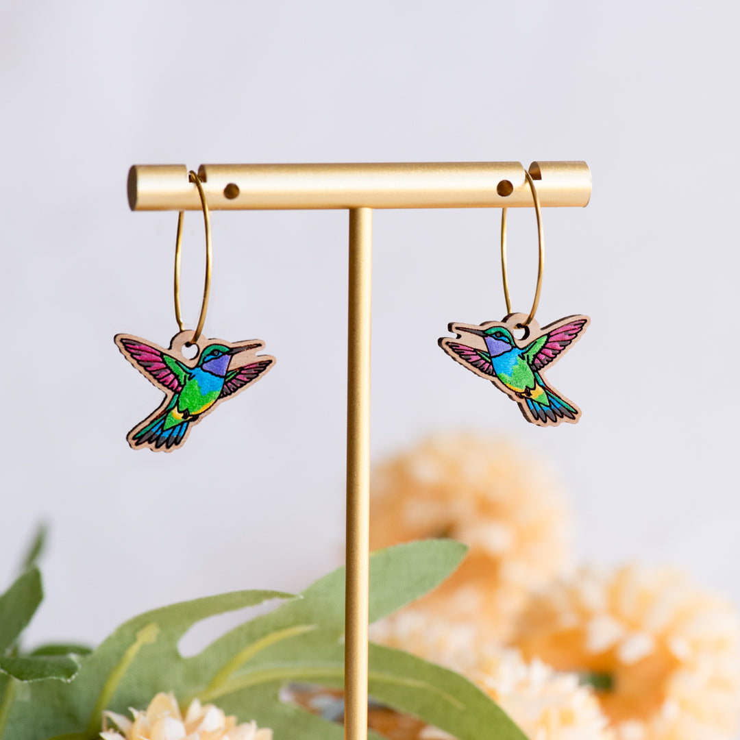 Metallic Green Hummingbird Hoop Earrings