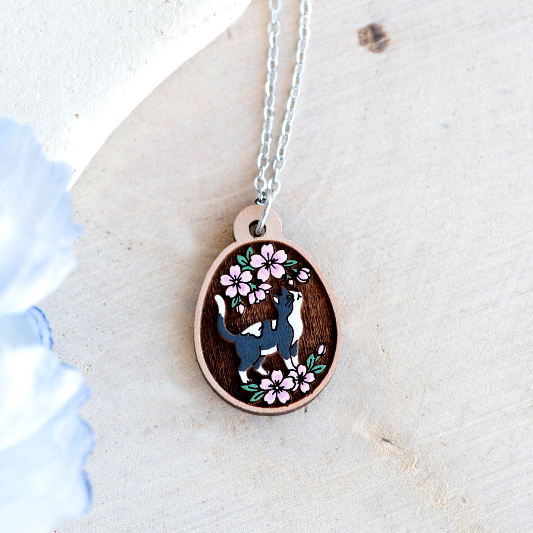 Cat & Blossom Pendant Necklace - The Silent Watcher