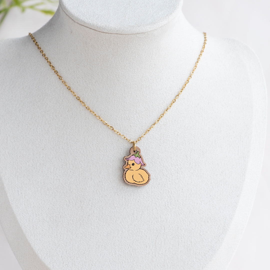 Cute Duckling with Pink Flower Hat Necklace
