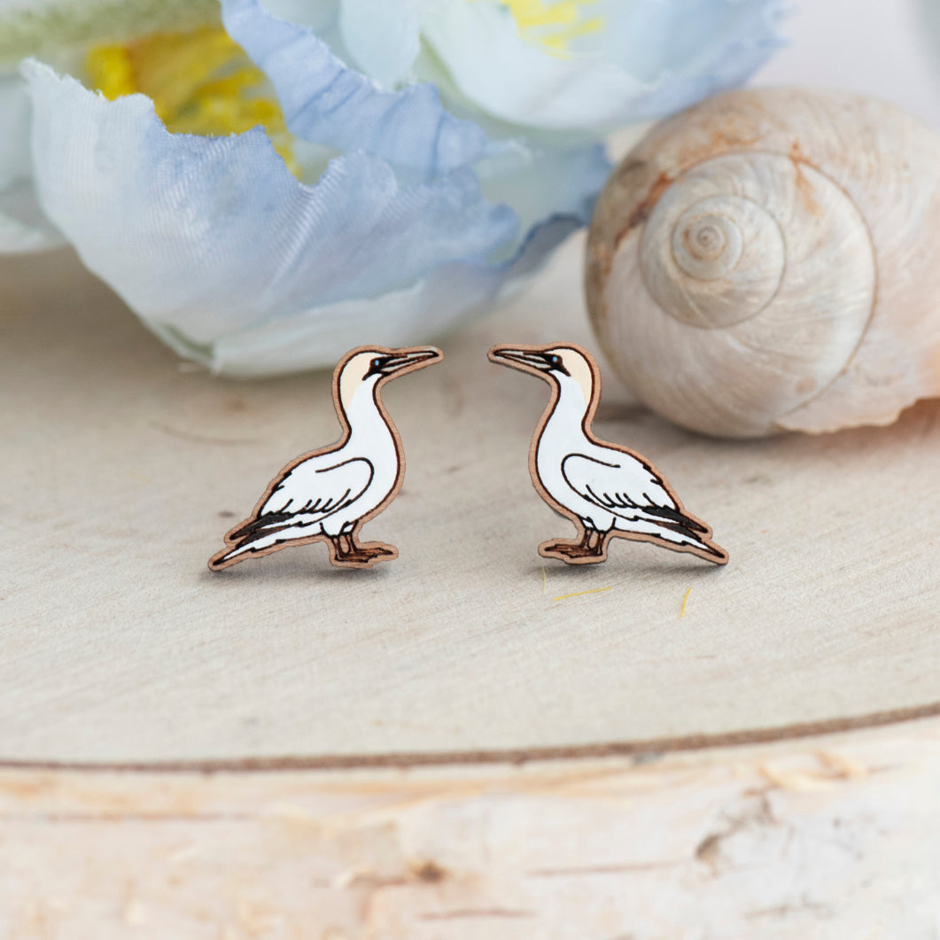 White Gannet Stud Earrings
