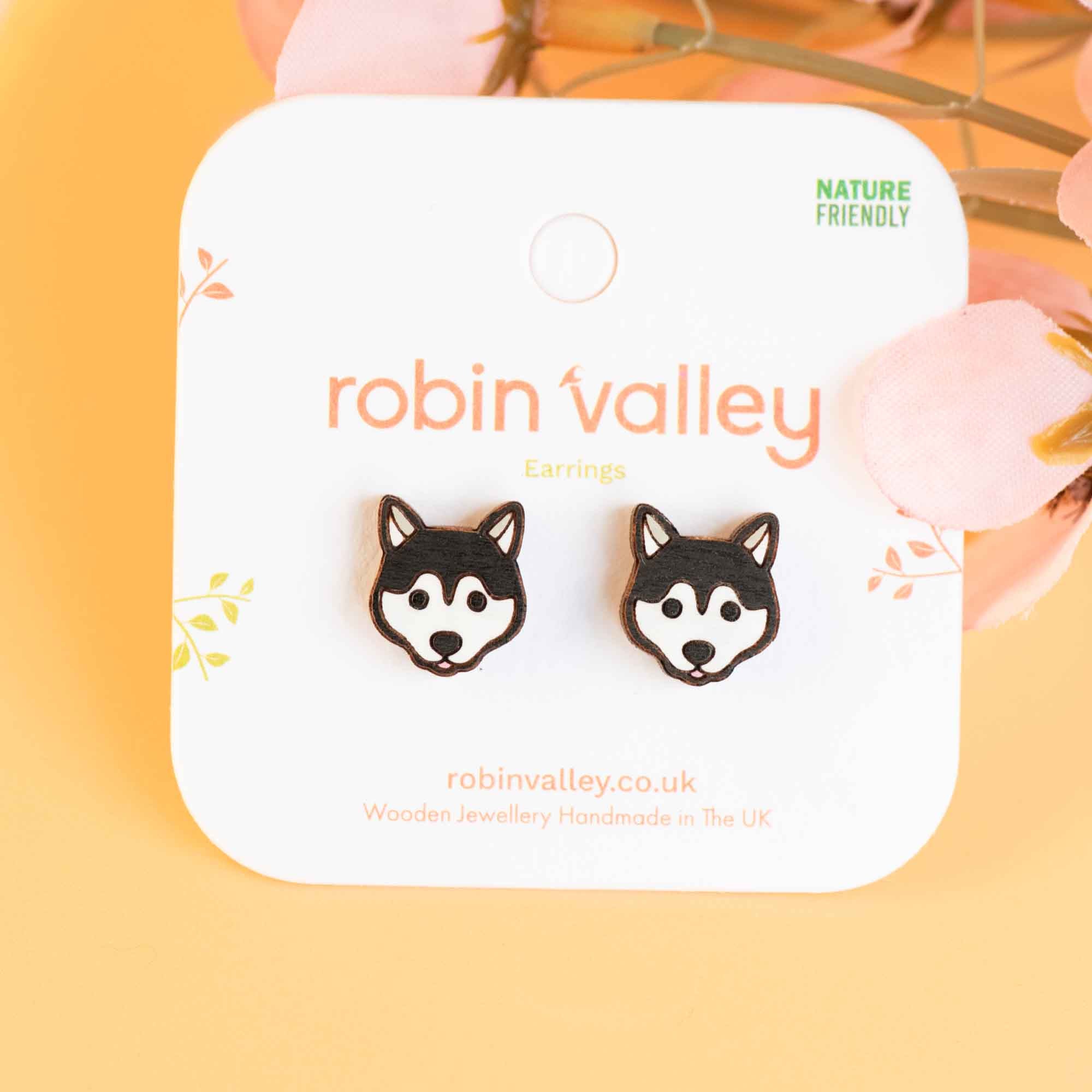 Handbemalte Husky-Ohrringe - PEL10323