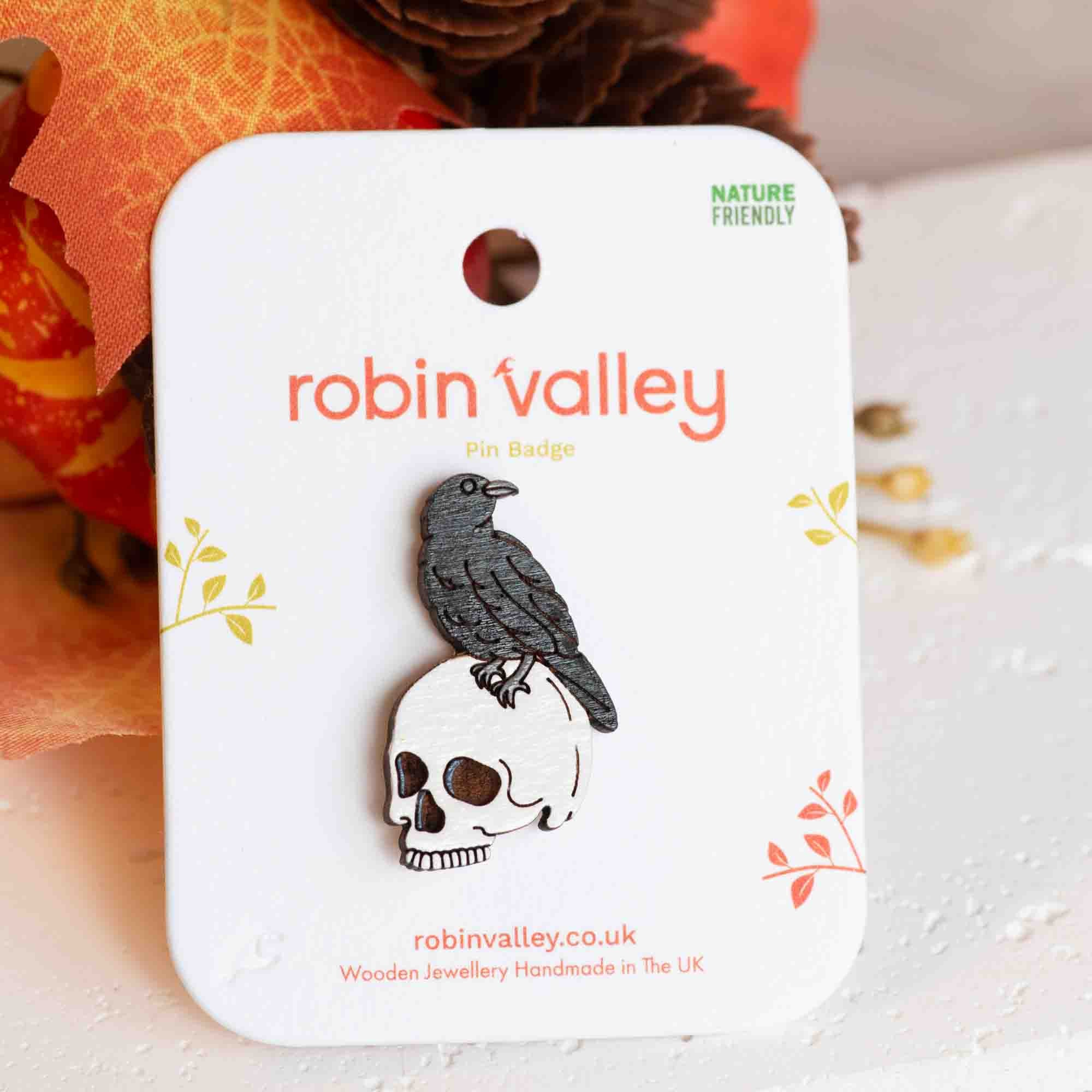 Raven and Skull Pin Badge