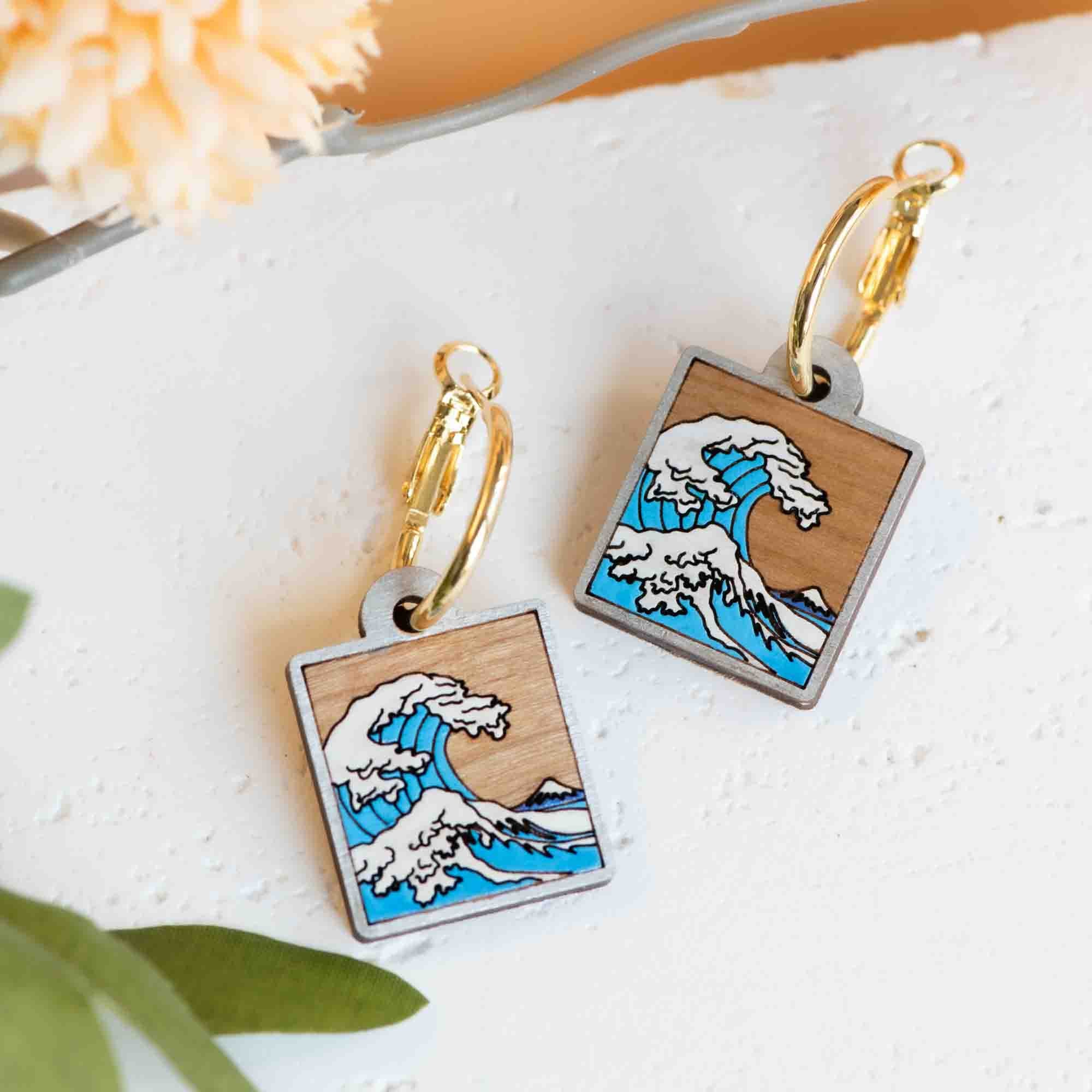 Hand-Painted The Great Wave Off Hoop Earrings - PET15124H