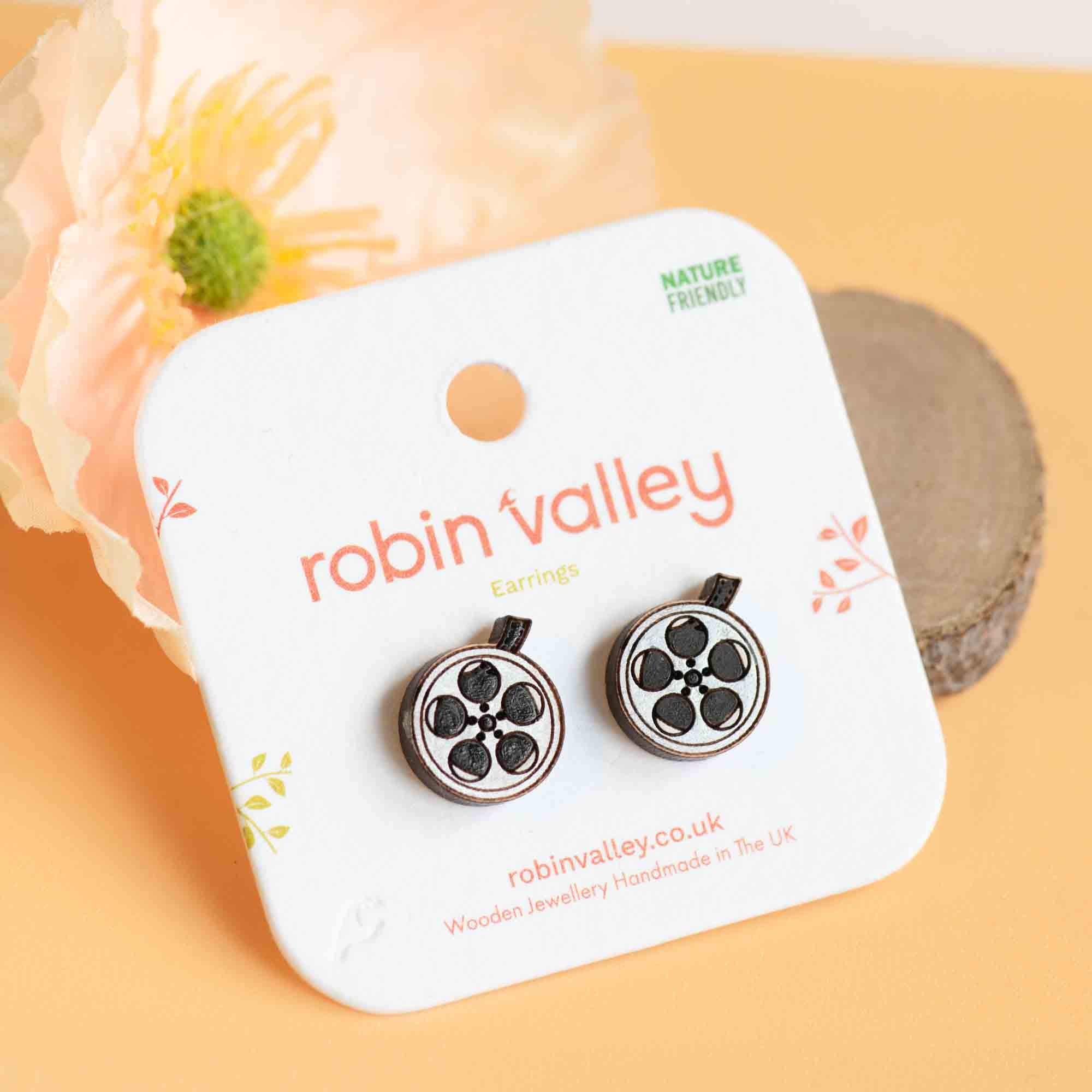 Hand-painted Wooden Film Strip Tape Earrings - PET15334