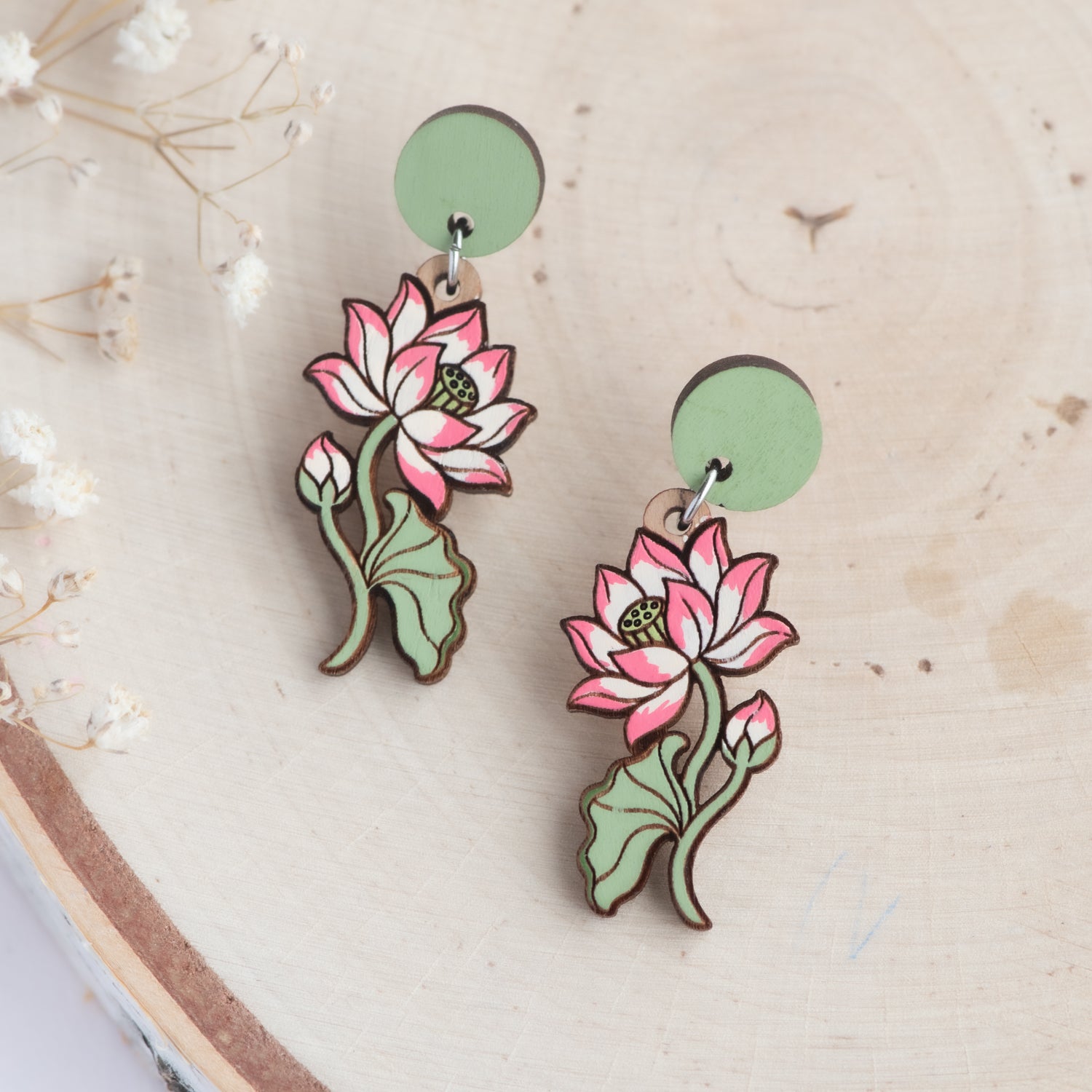 Pink Lotus Flower Drop Earrings