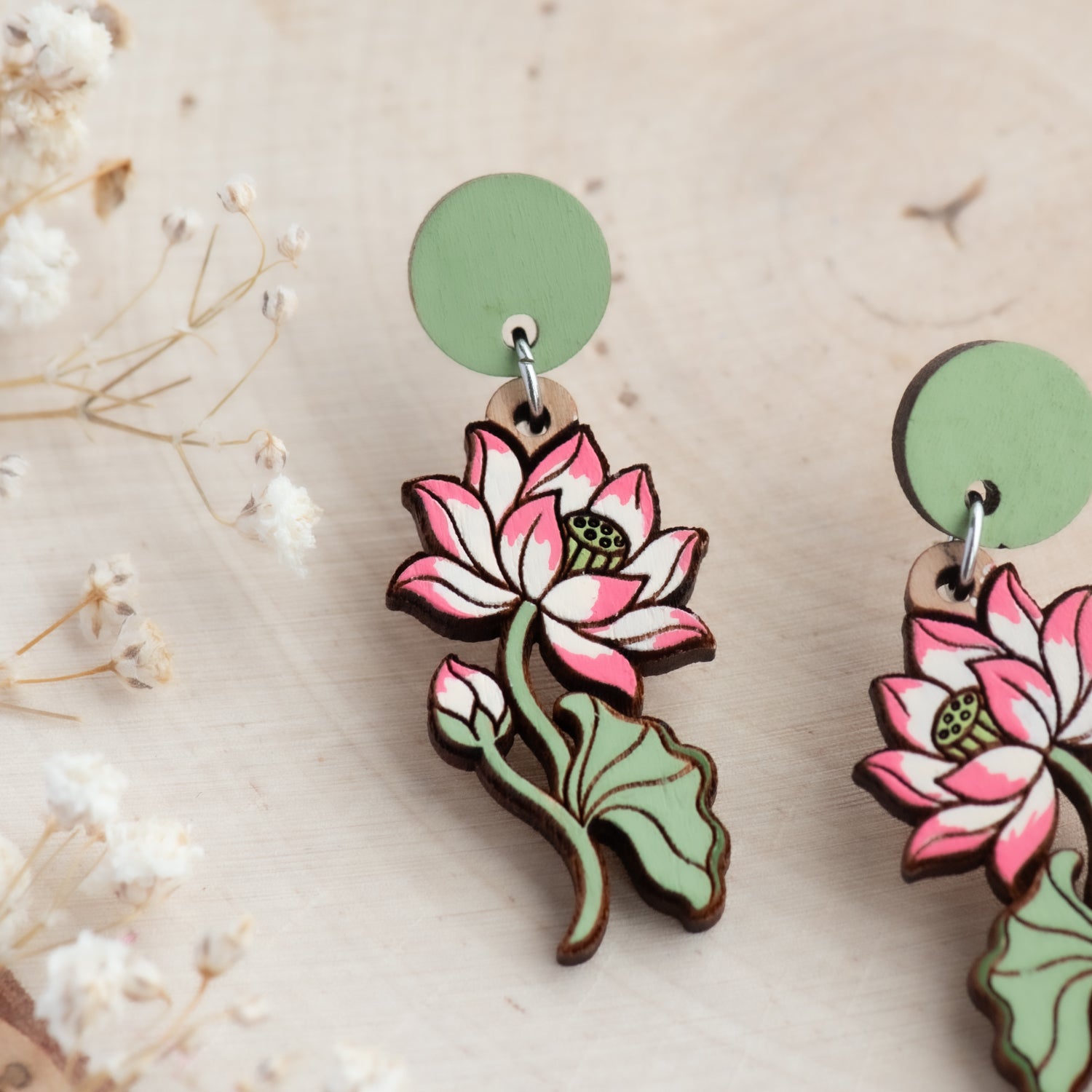 Pink Lotus Flower Drop Earrings