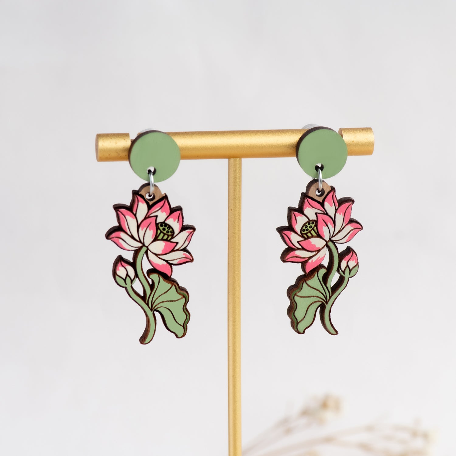 Pink Lotus Flower Drop Earrings