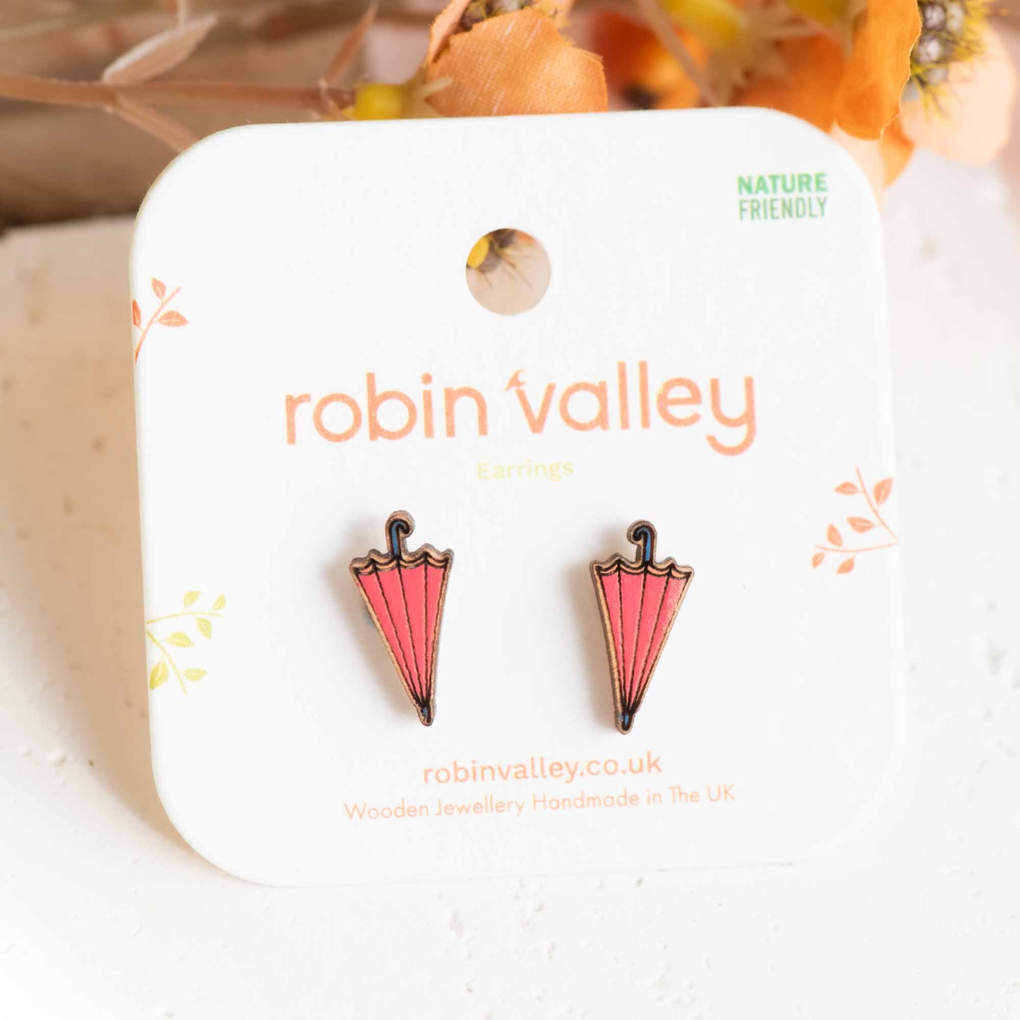 Hand-painted Red Umbrella Earrings - PET15352