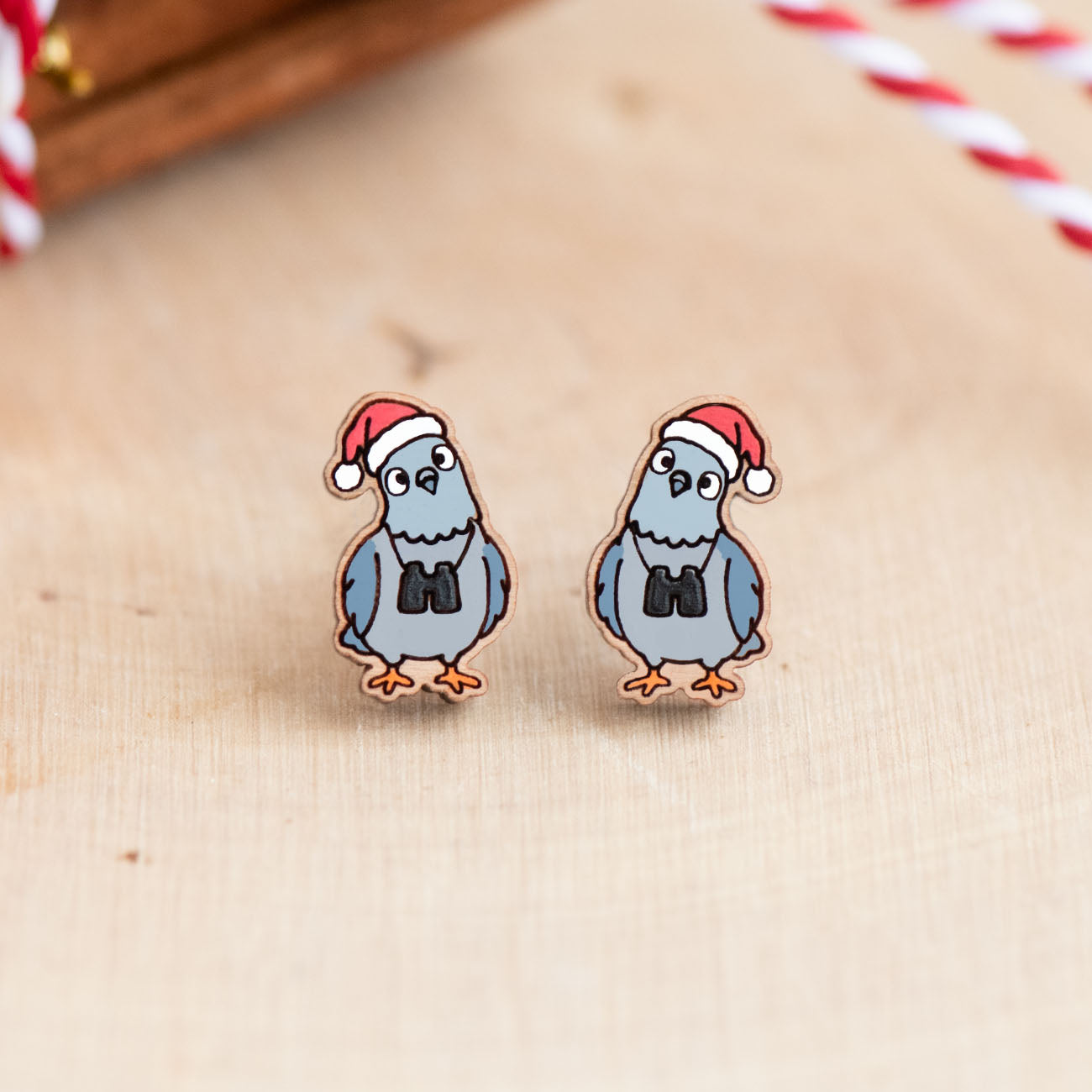 Christmas Birdwatcher Pigeon Stud Earrings