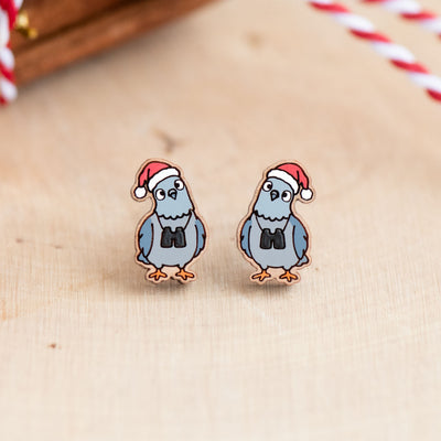 Christmas Birdwatcher Pigeon Stud Earrings