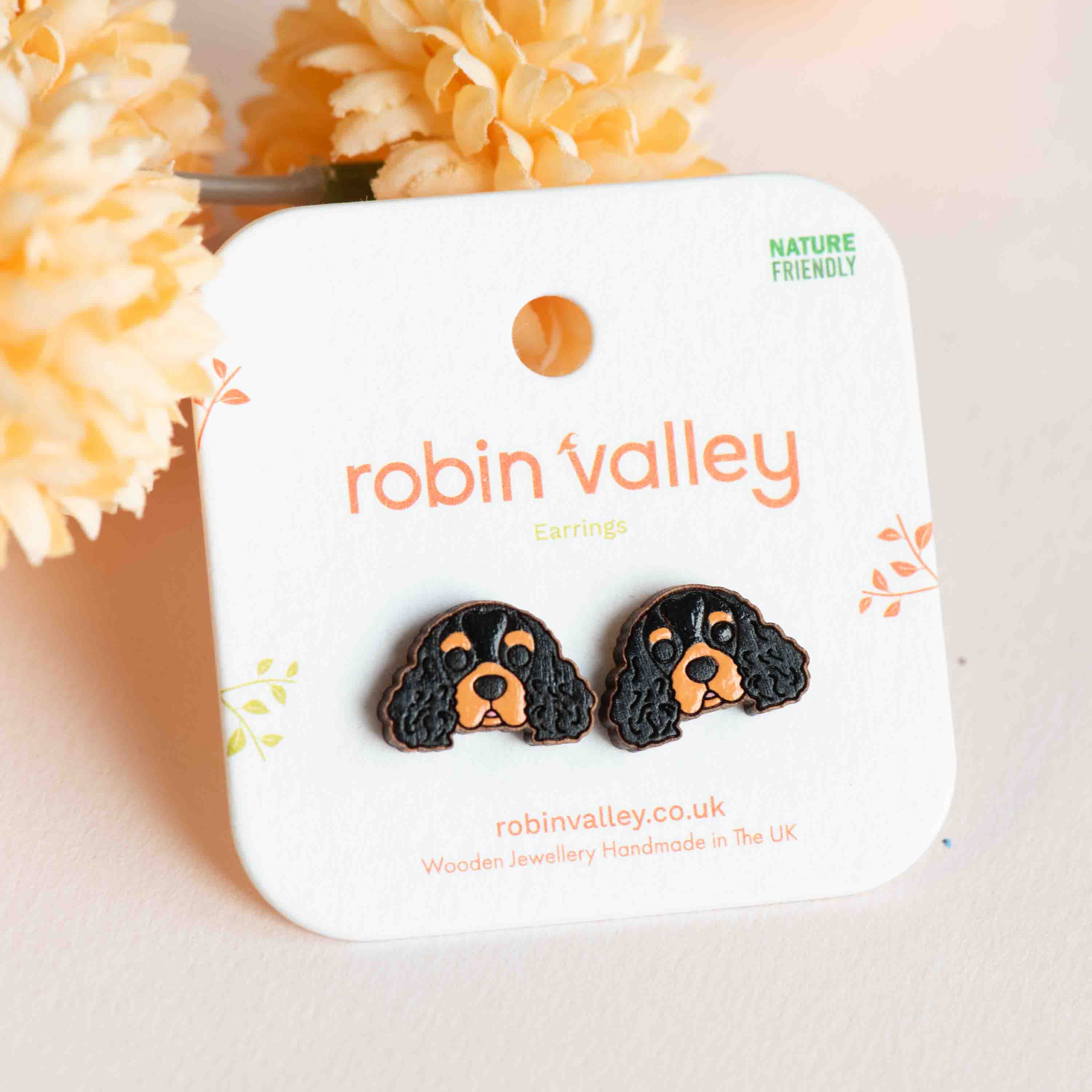 Black Cavalier King Charles Spaniel Stud Earrings