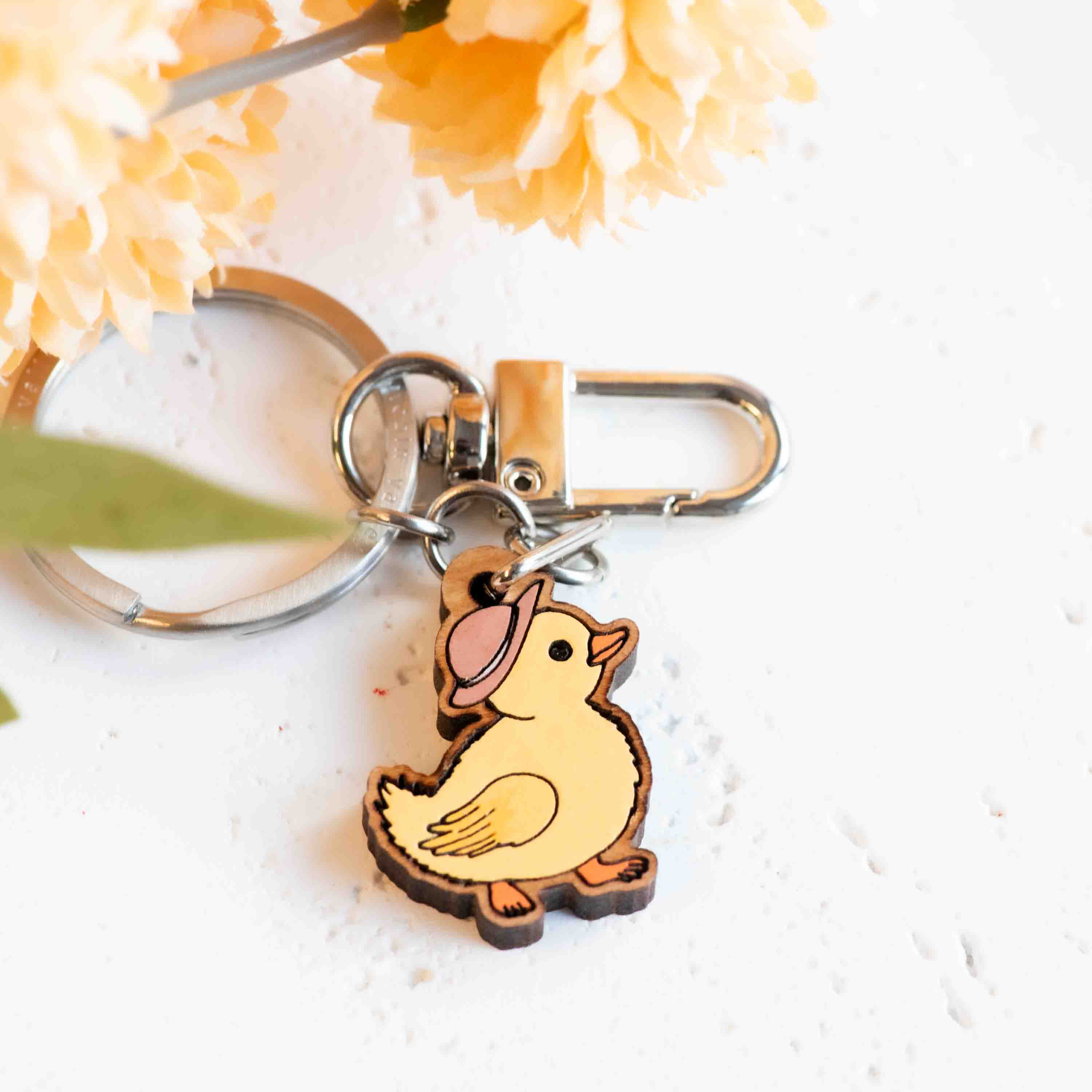 Walking Duckling Wooden Keyring