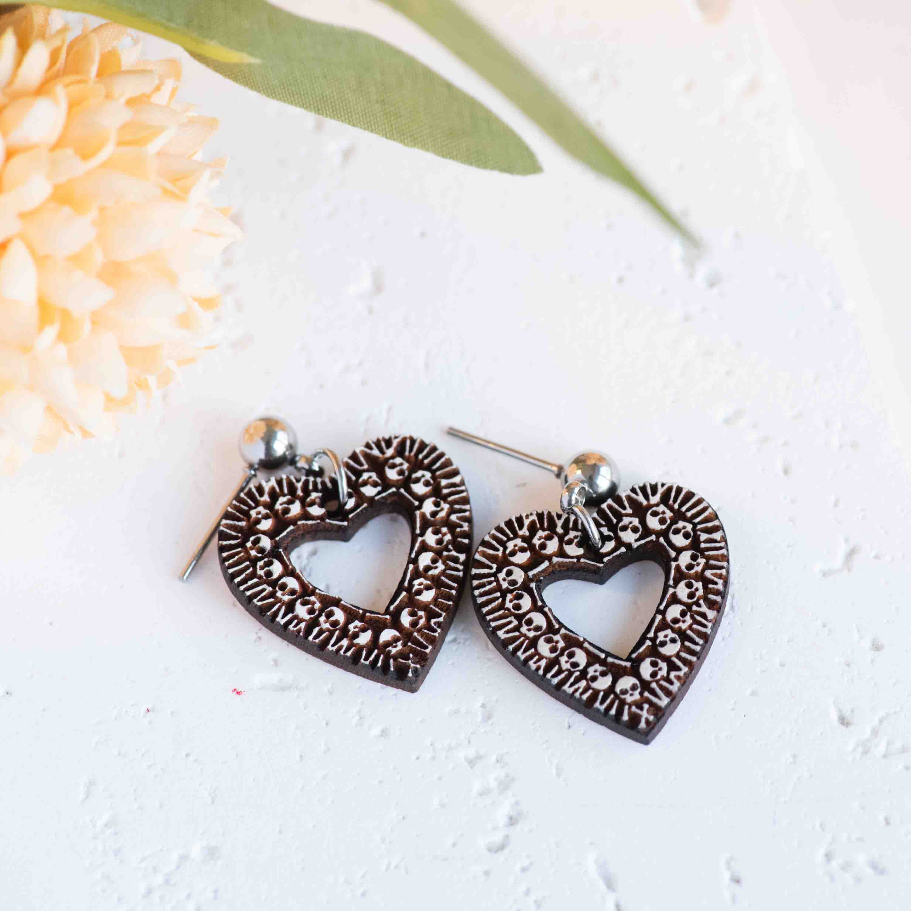 Skull & Crossbones Heart Dangle Earrings