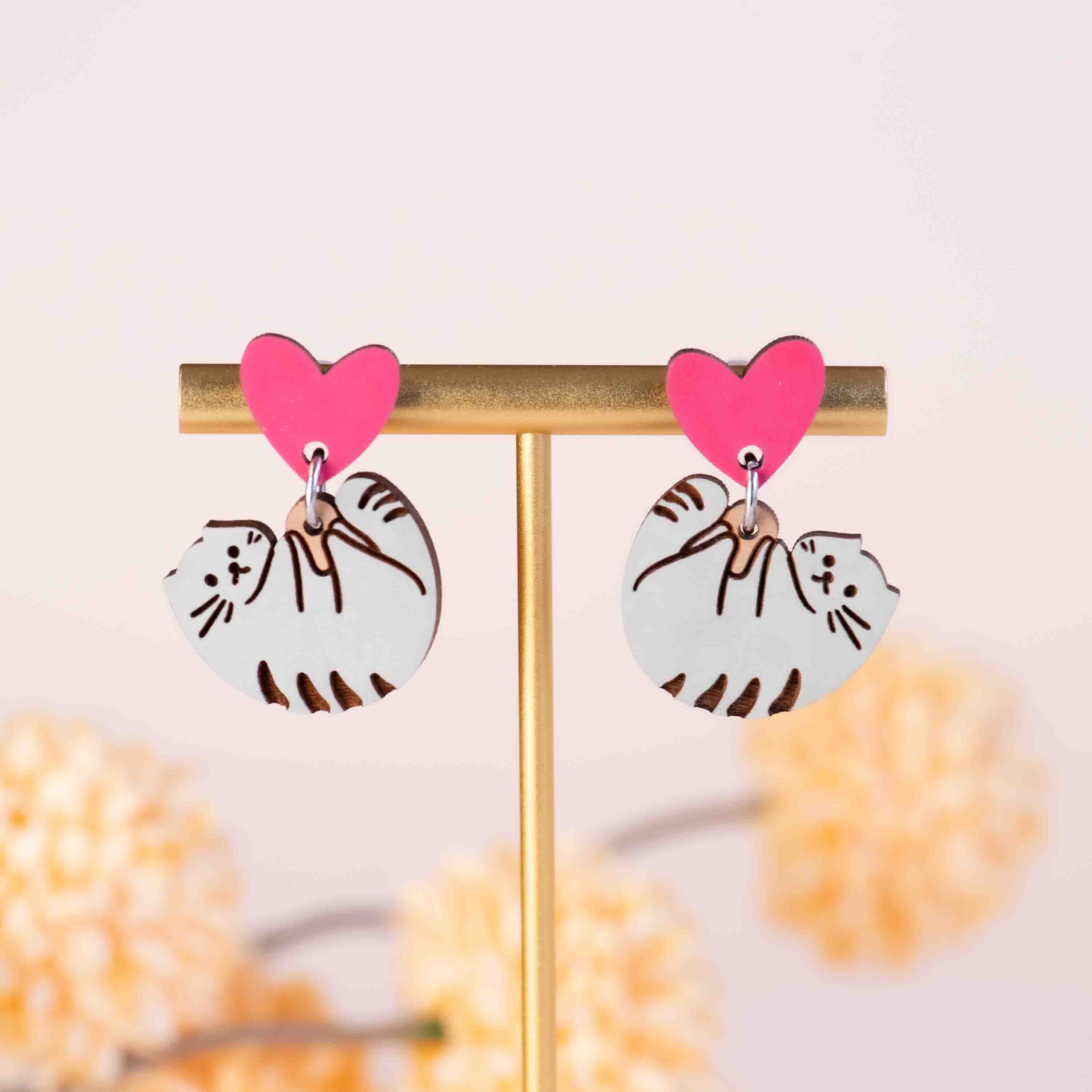 Cat Heart Drop Earrings