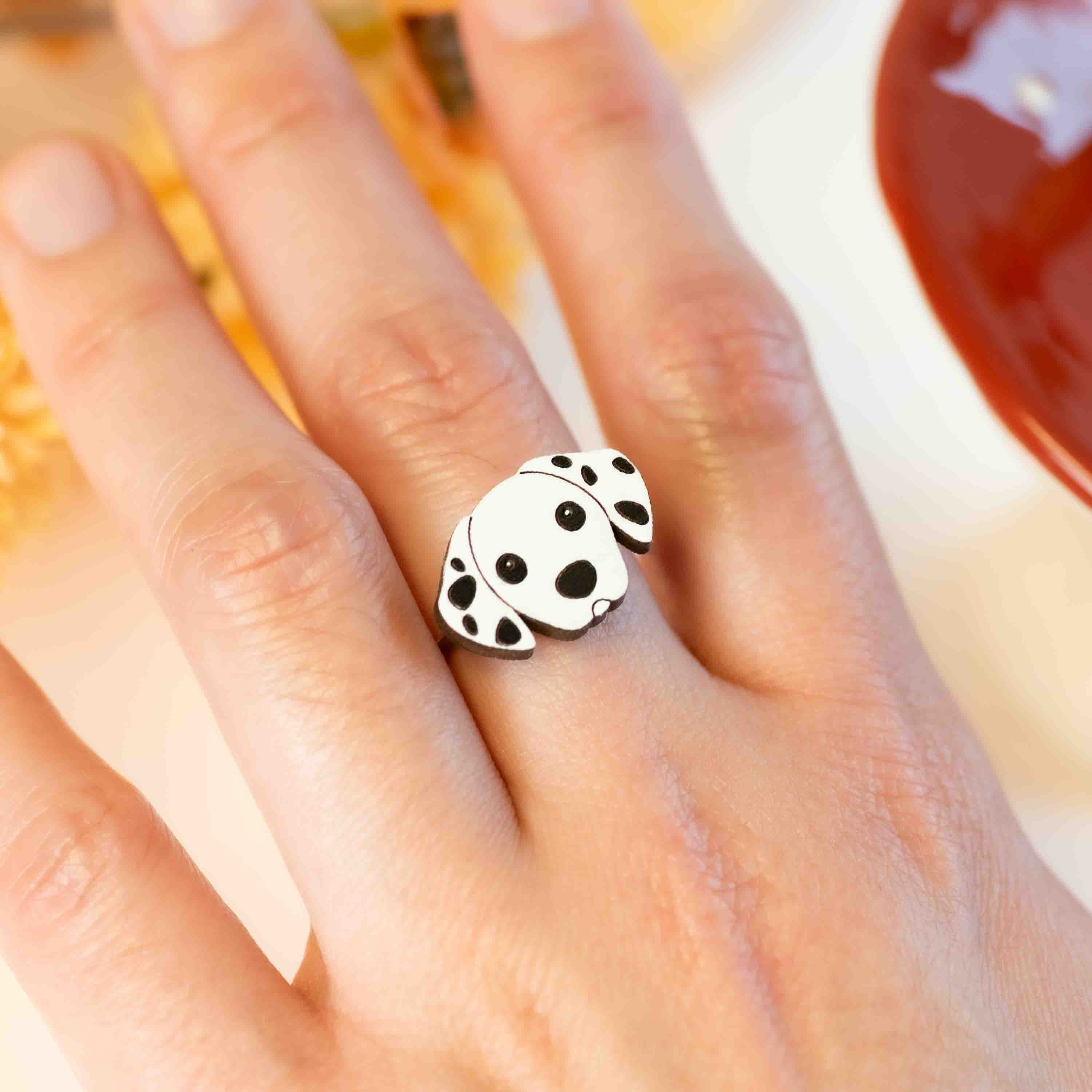 Hand-Painted Dalmatian Adjustable Ring - RL70296