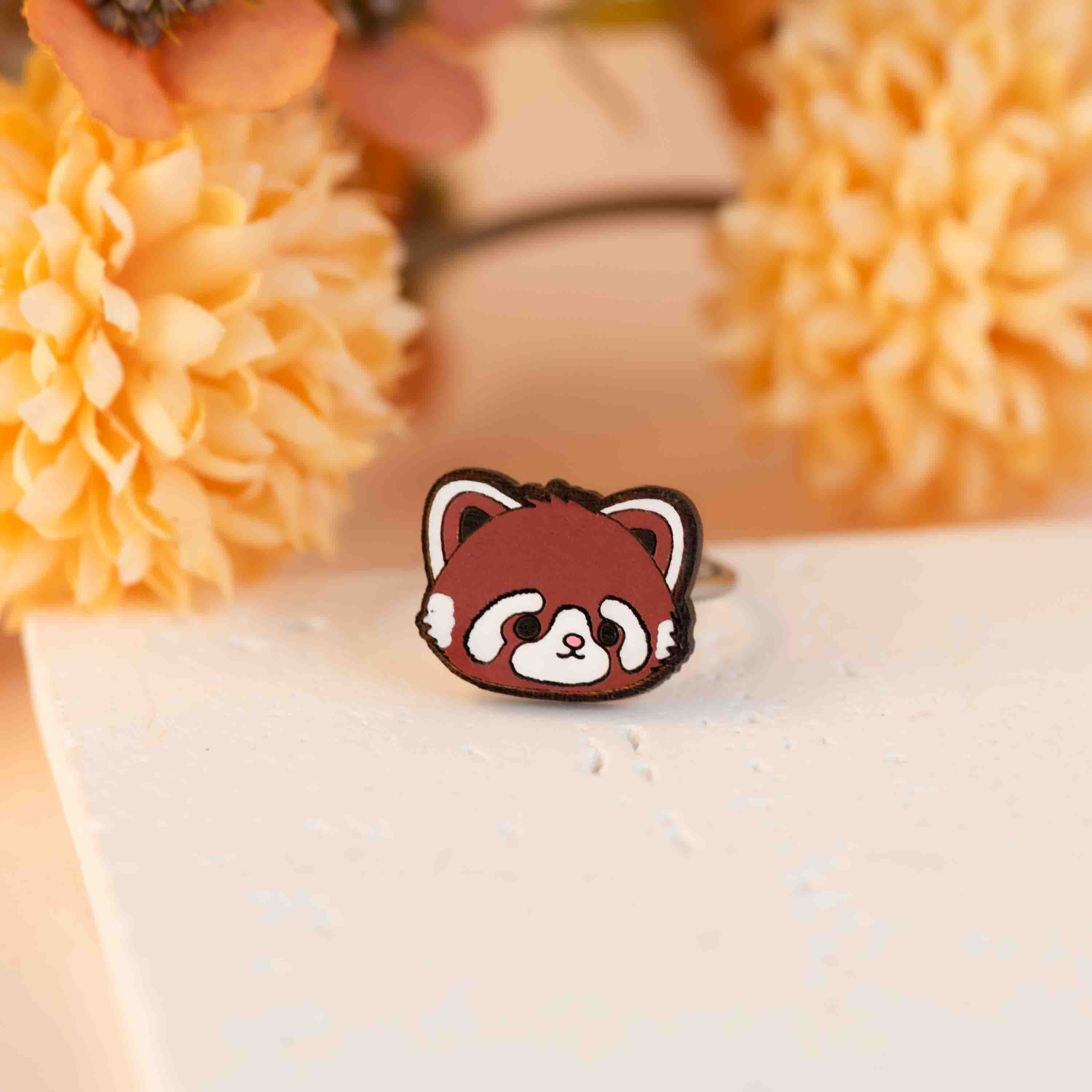 Anillo ajustable de panda rojo esponjoso pintado a mano - RL70213