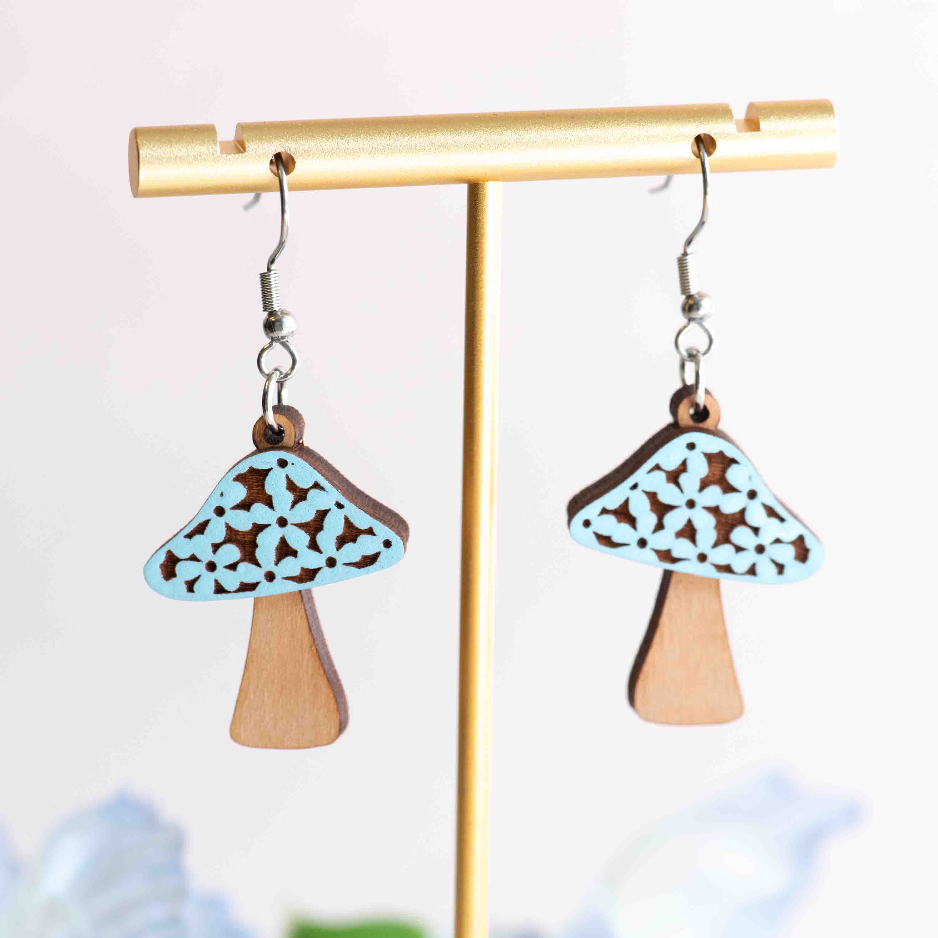Layered Blue Mushroom Hook Earrings