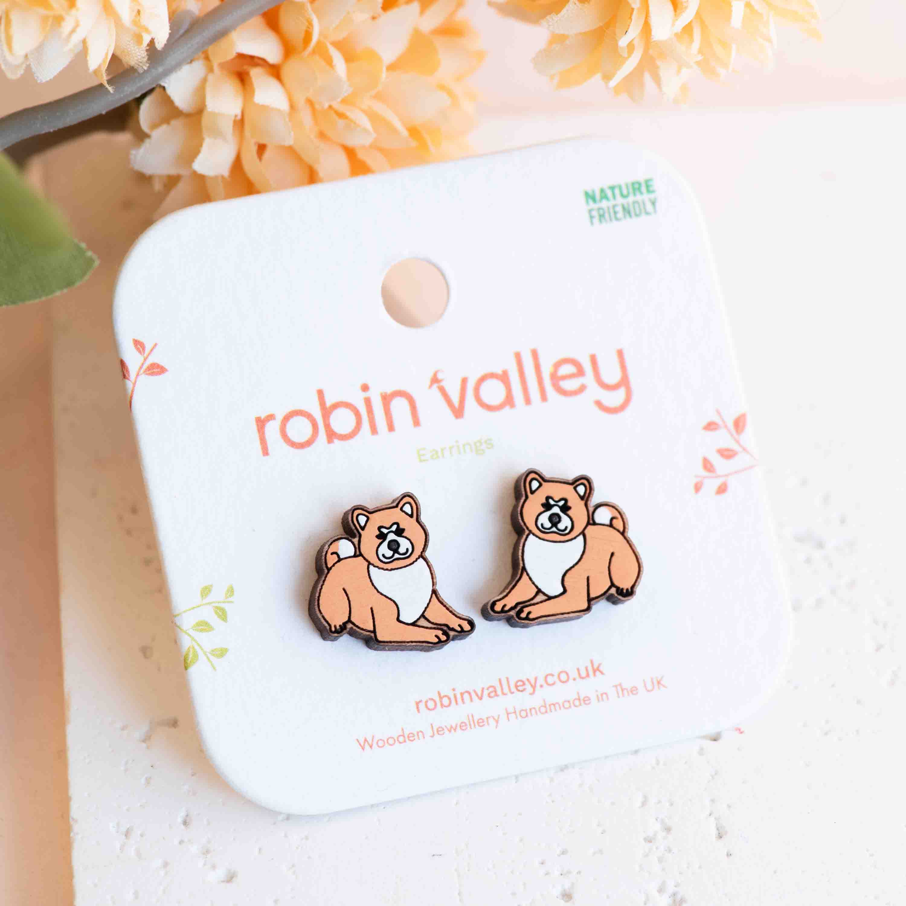 Hand-painted Lying Akita Stud Earrings - PEL10421