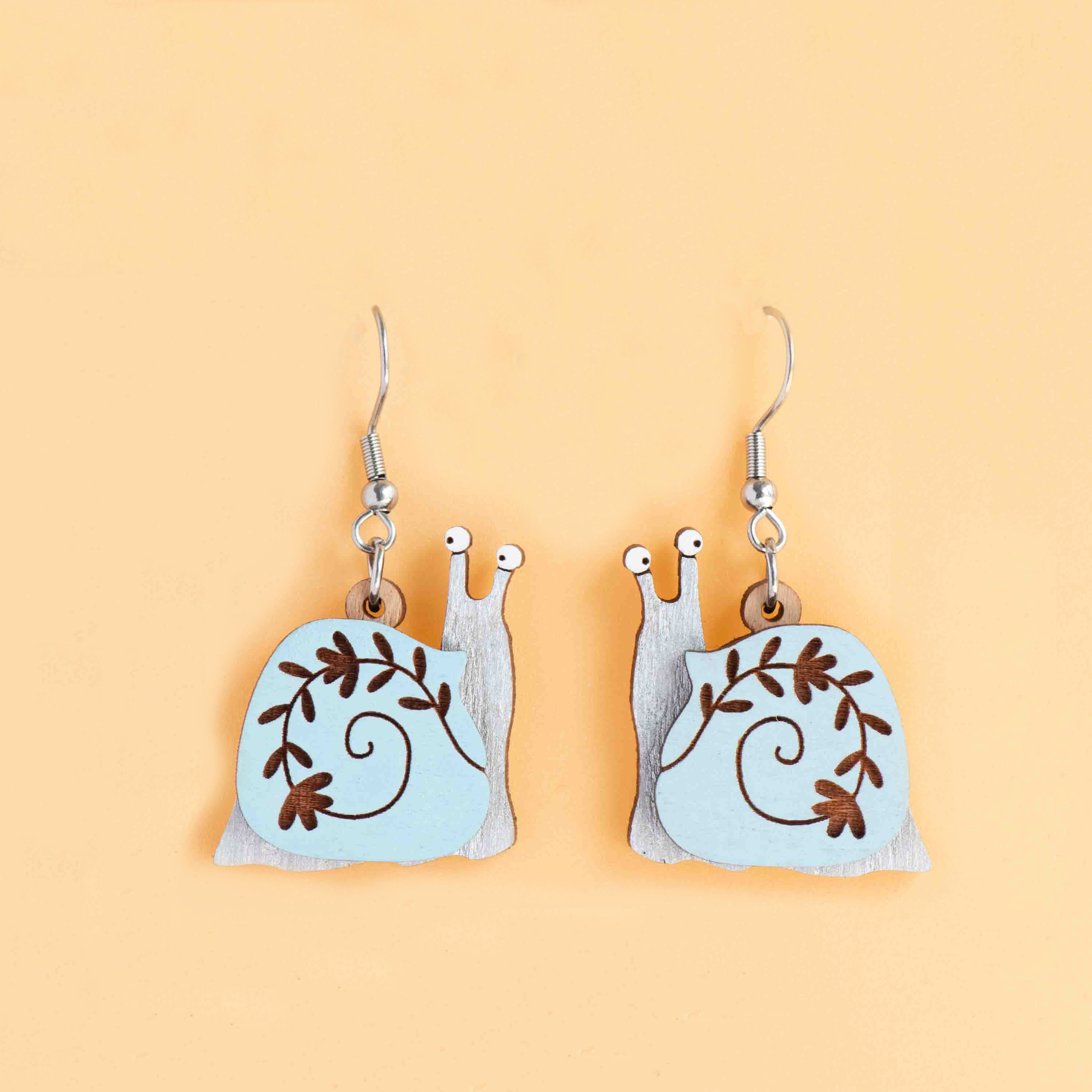 Layered Blue Snail Hook Earrings