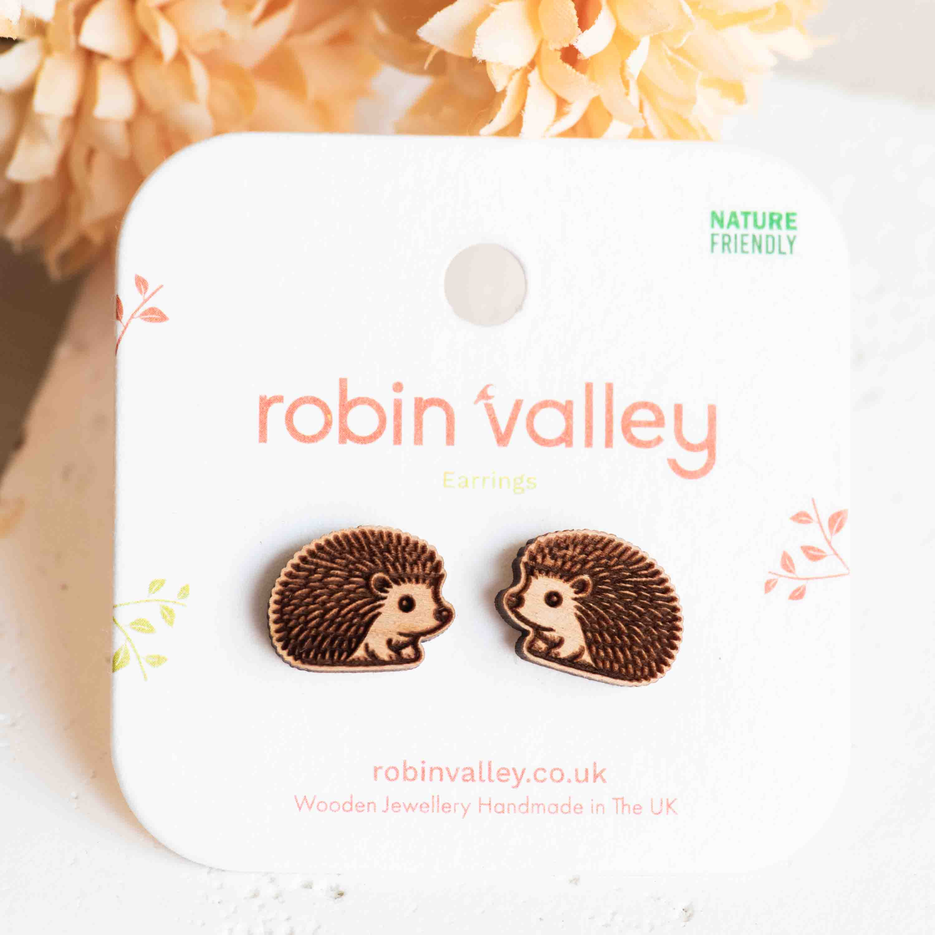 Wooden Cute Hedgehog Stud Earrings - EL10429