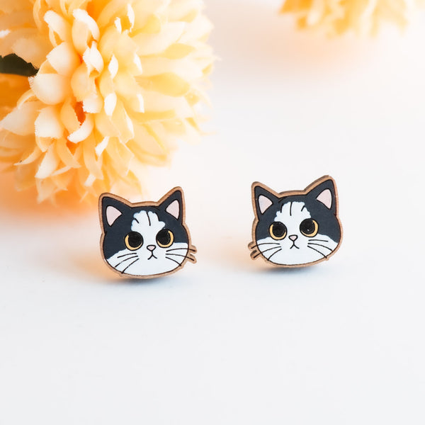 Tuxedo Cat Stud Earrings