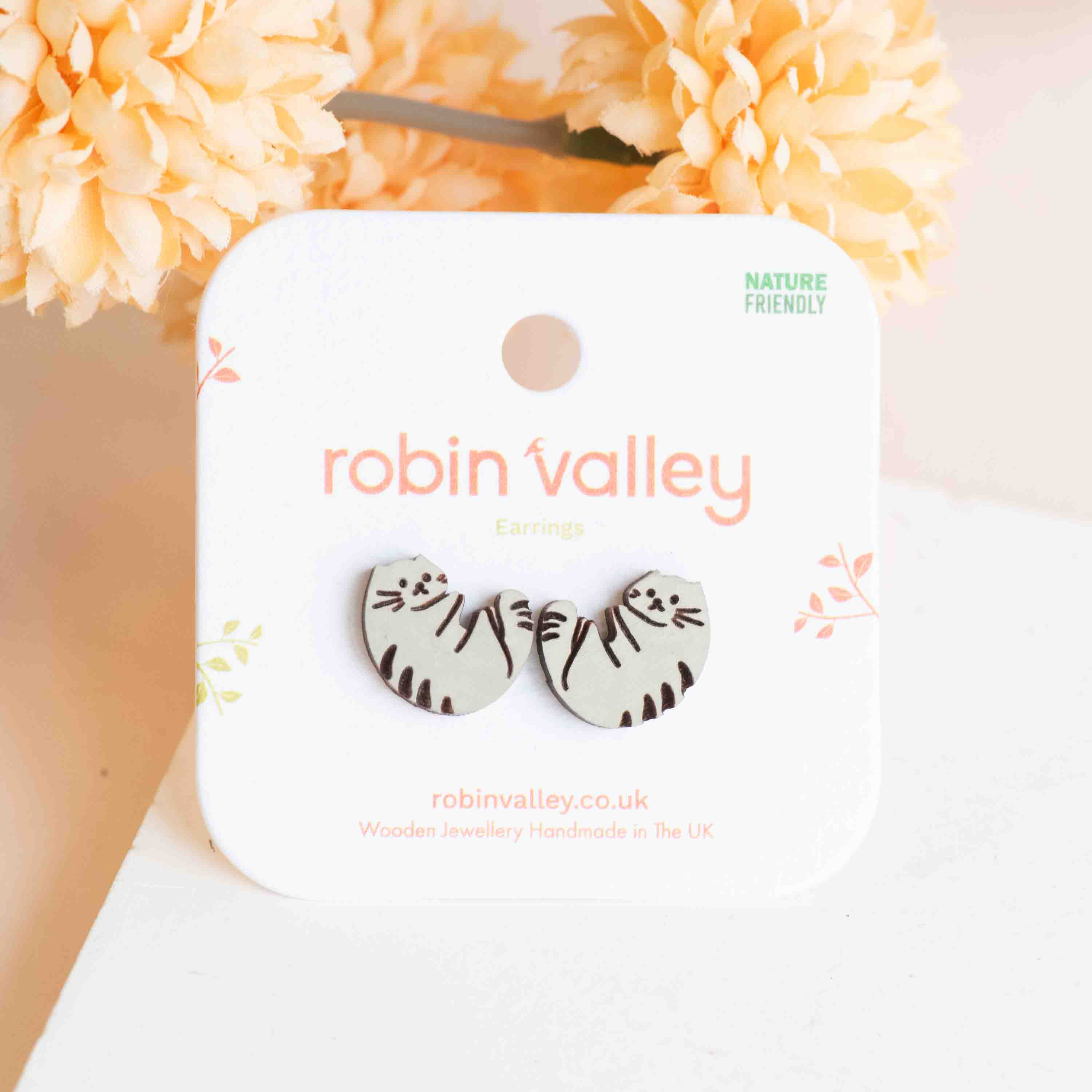 Grey Stripy Cat Earrings