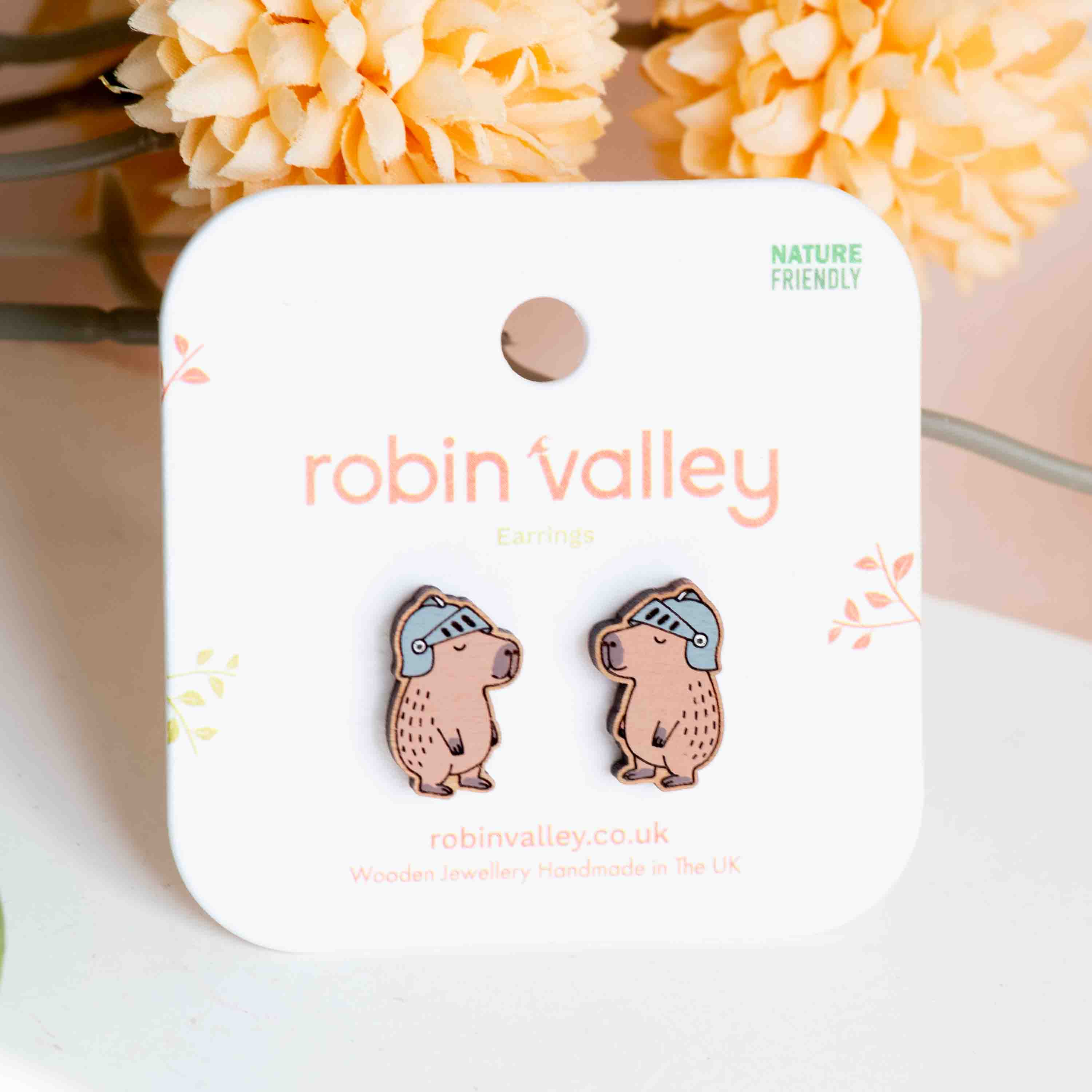 Capybara in Knight Helmet Earrings