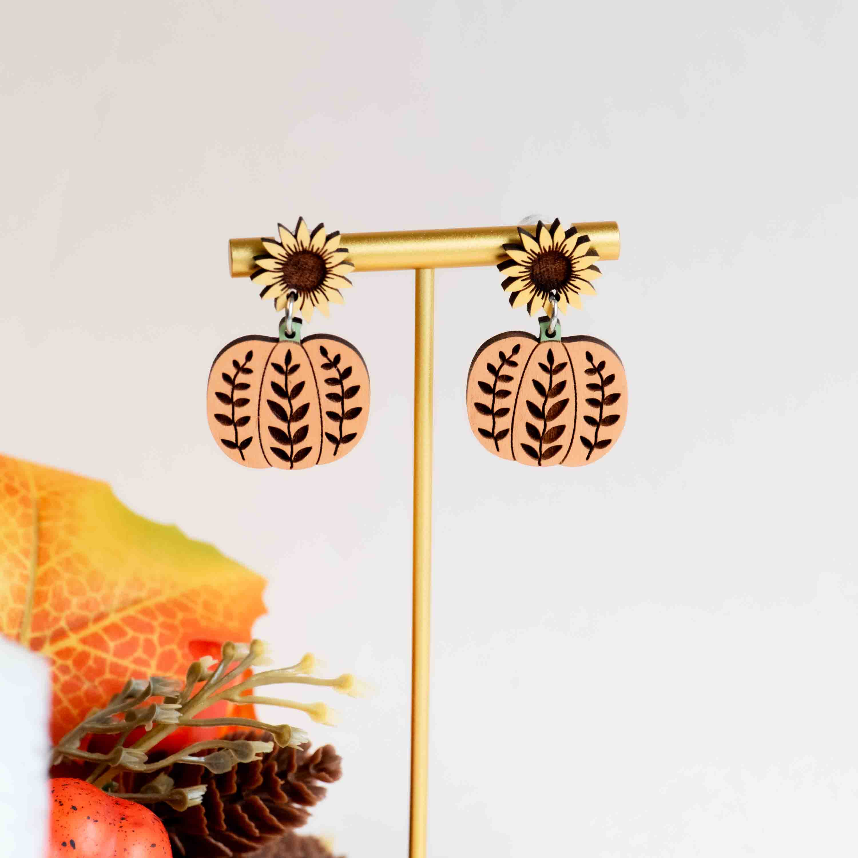 Pumpkin Sunflower Drop Earrings