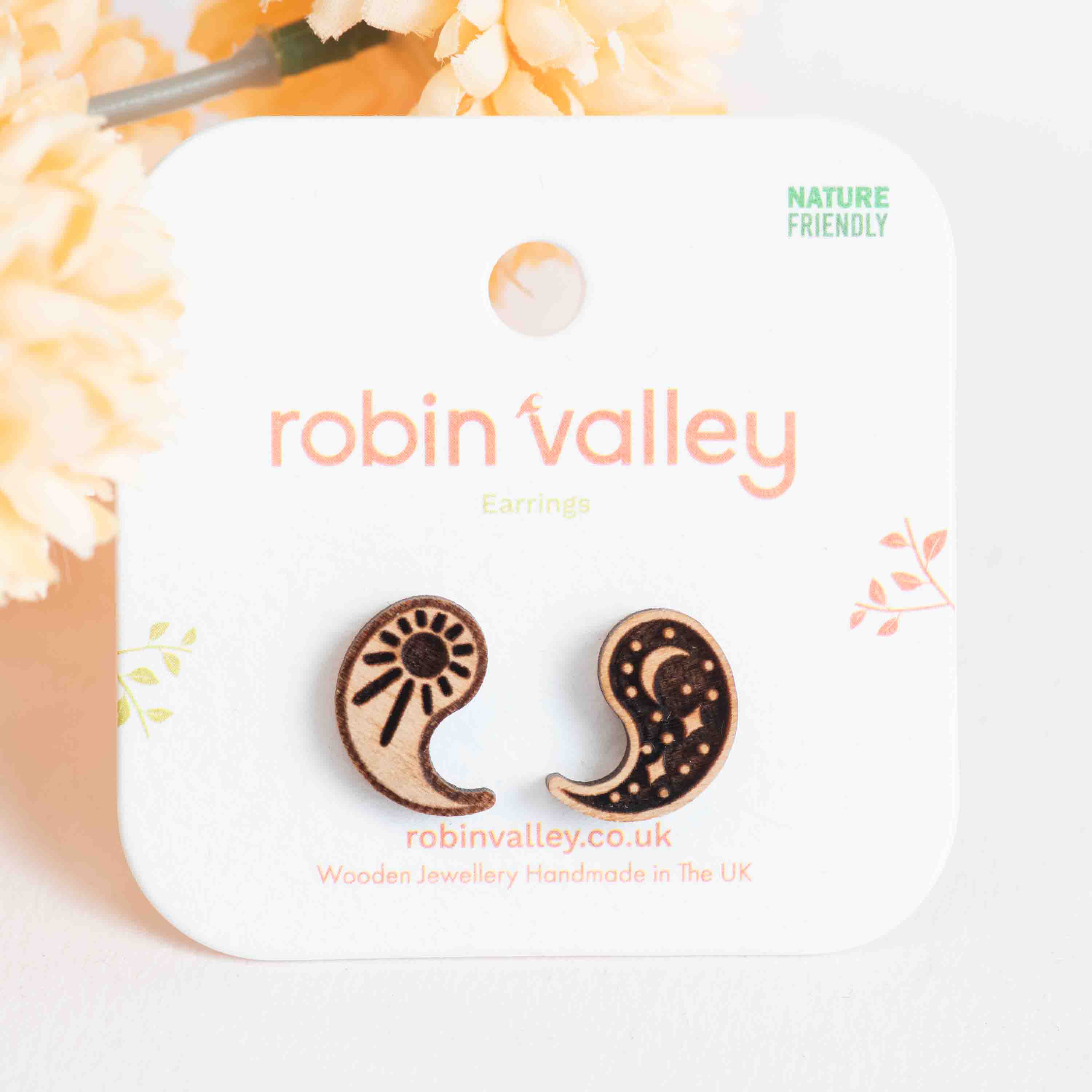 Yin Yang Wooden Stud Earrings