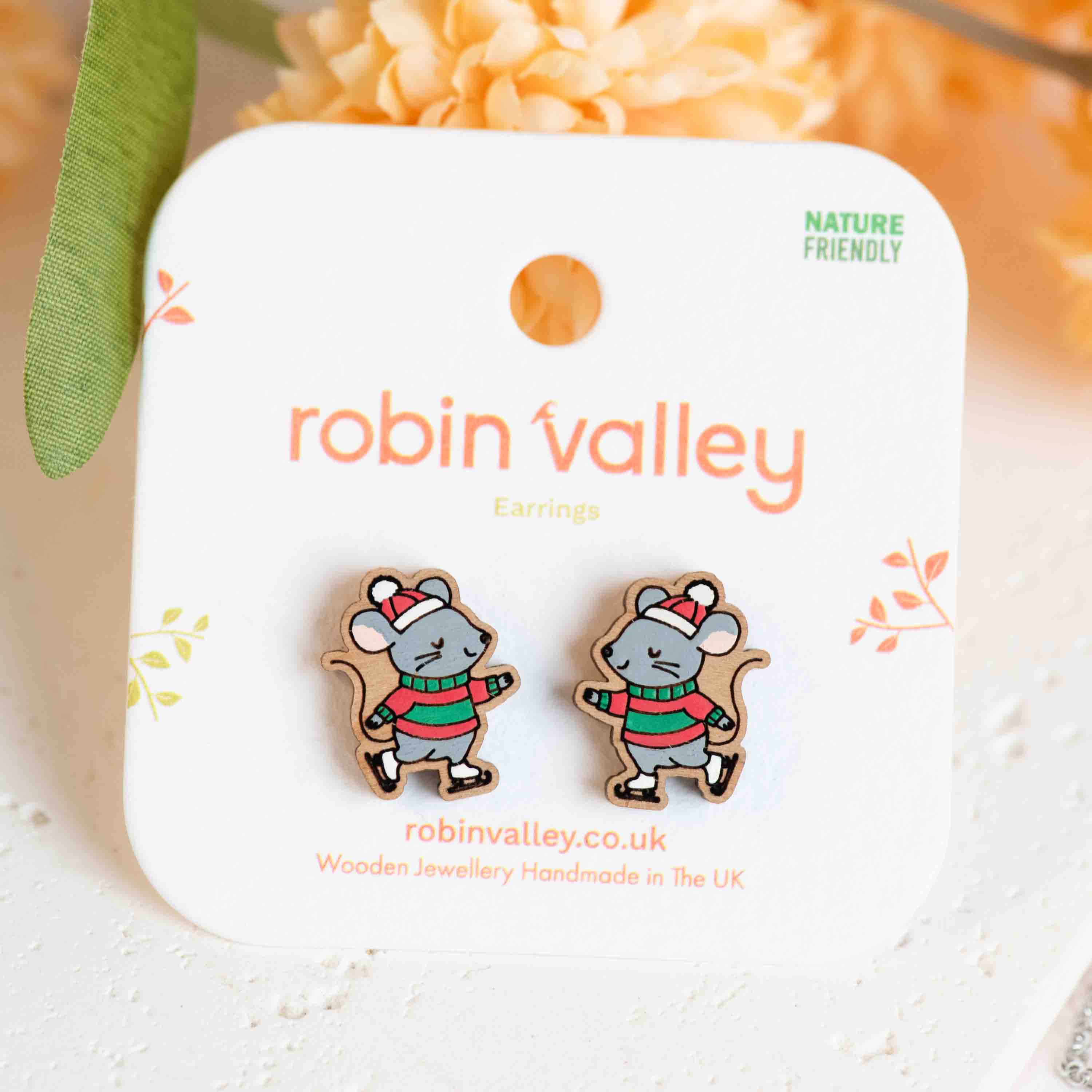 Skating Little Mouse Stud Earrings