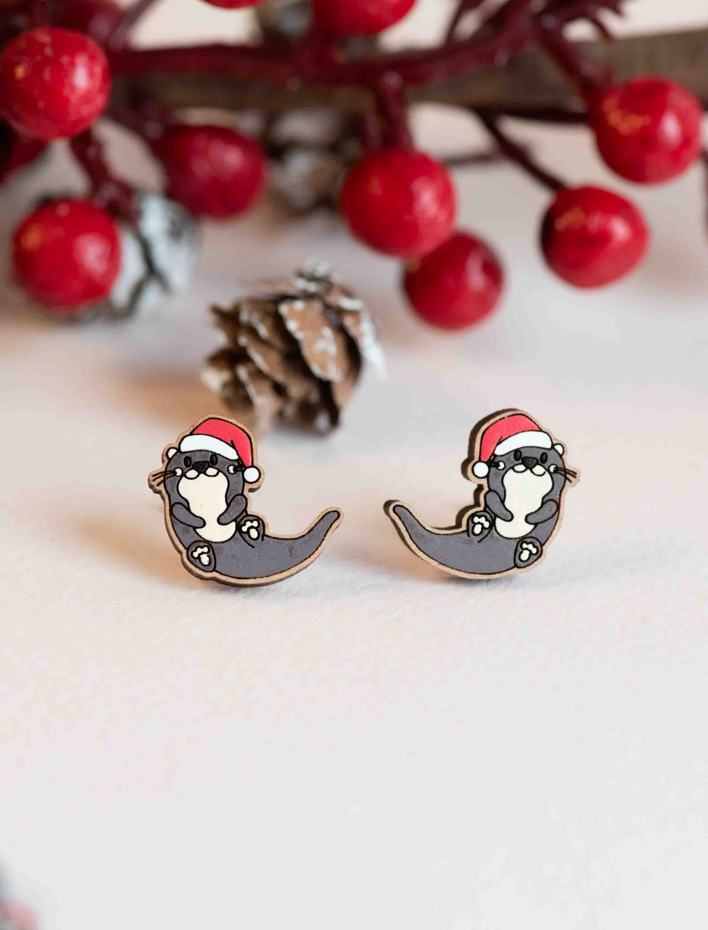 Handbemalte Weihnachtsotter-Ohrstecker