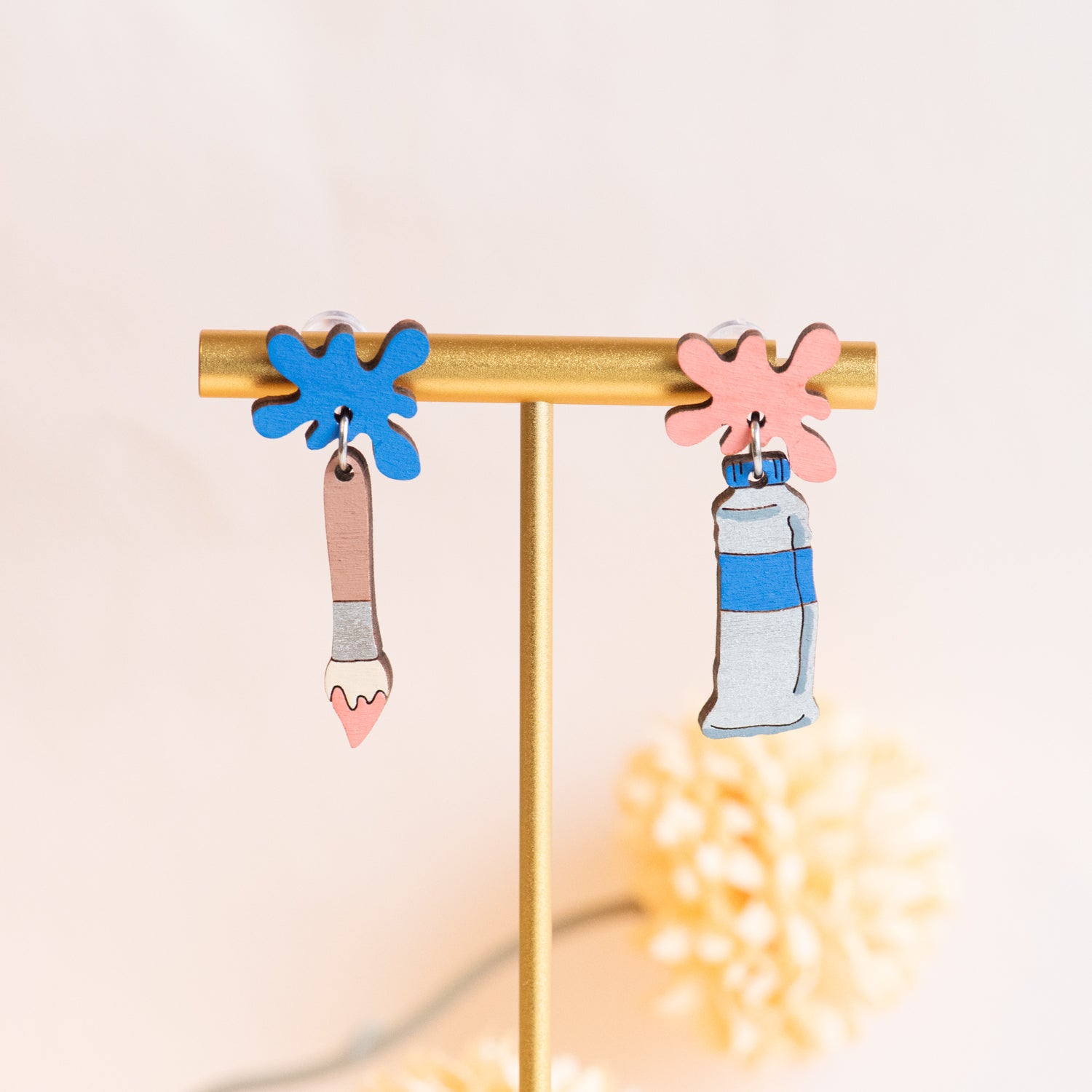 Paint and Brush Art Drop Earrings