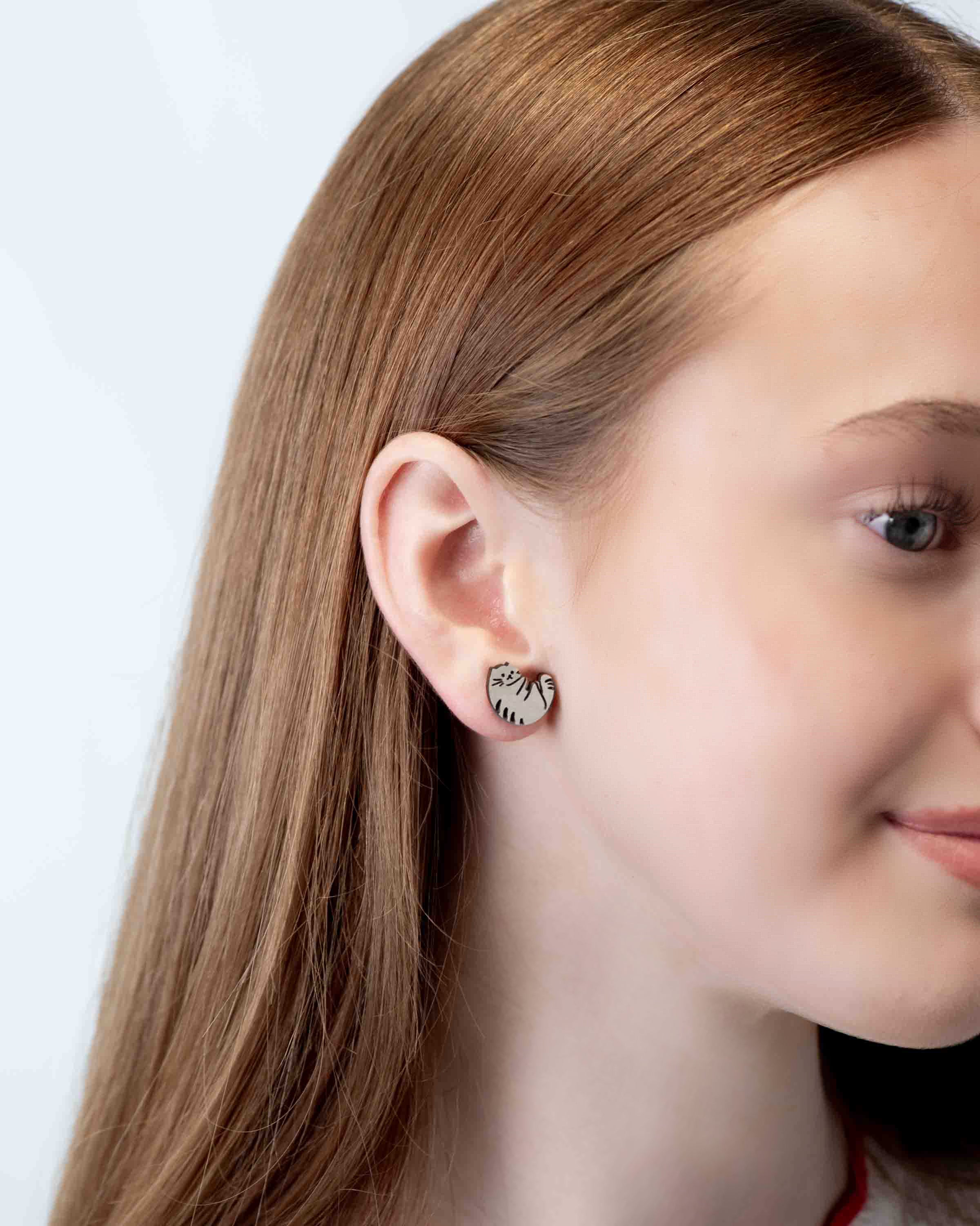 Grey Stripy Cat Earrings