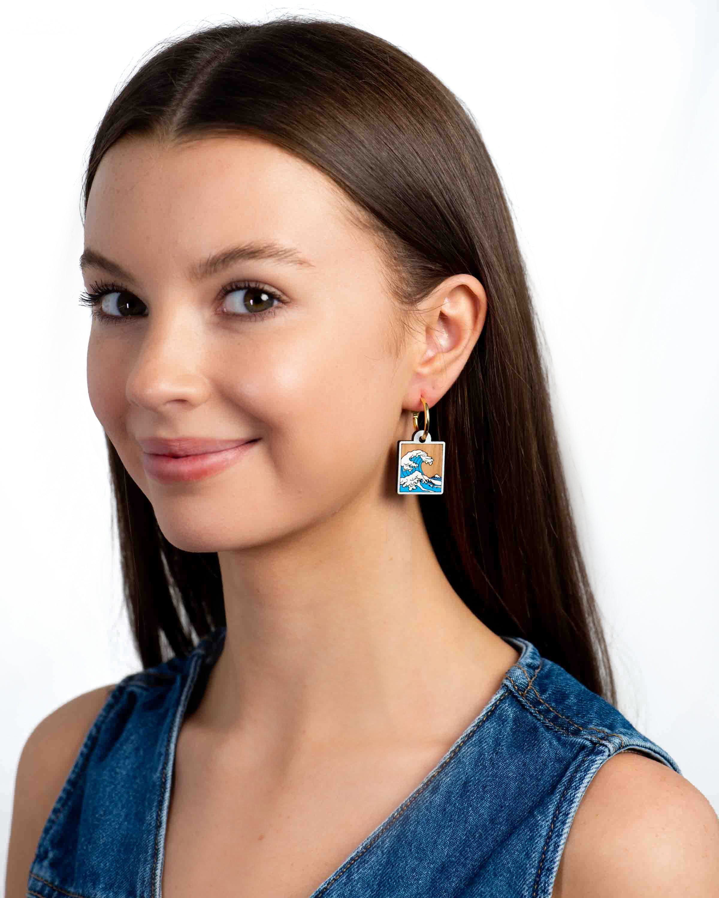 Hand-Painted The Great Wave Off Hoop Earrings - PET15124H