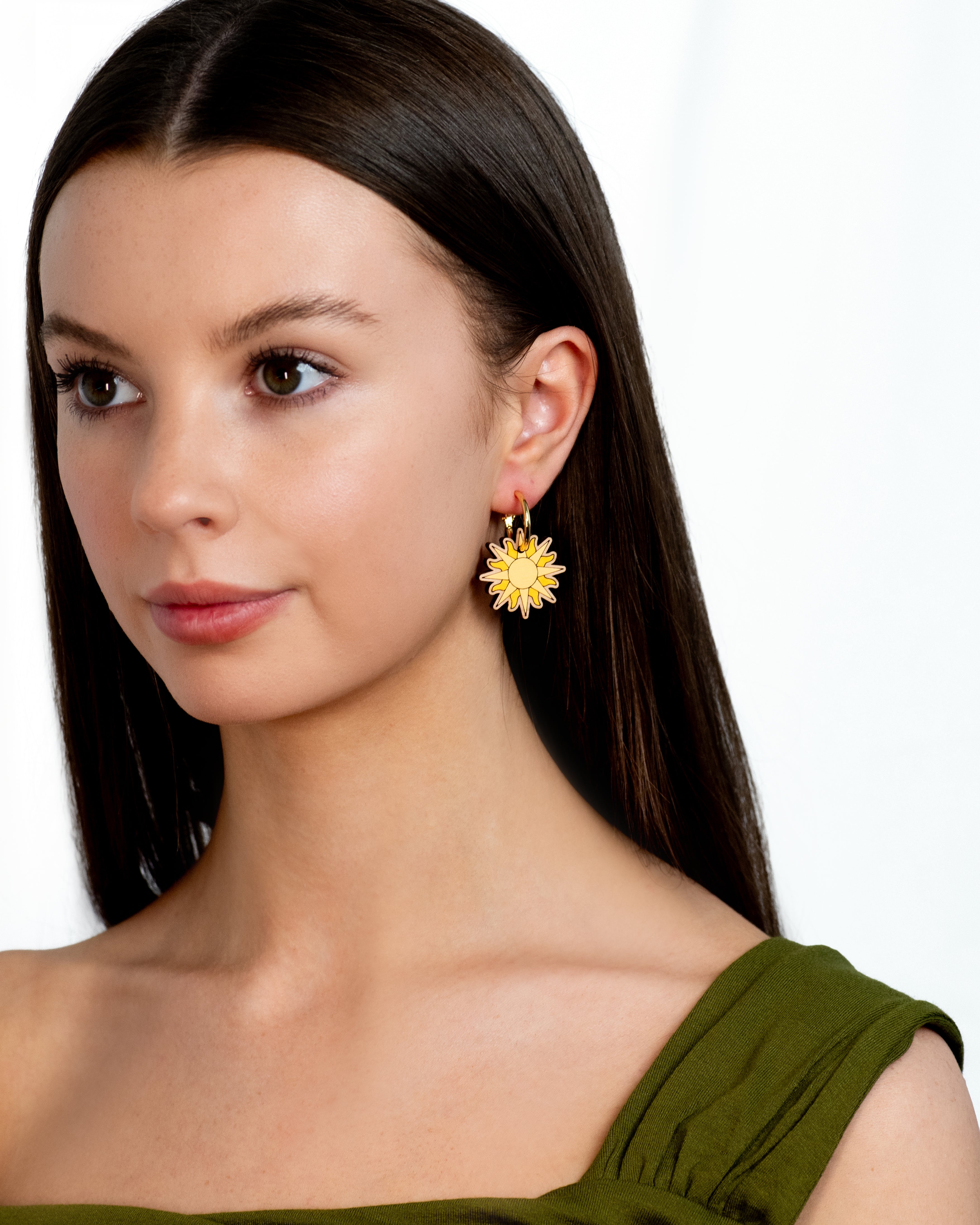 Hand-painted Sun Hoop Earrings - PEO14152H