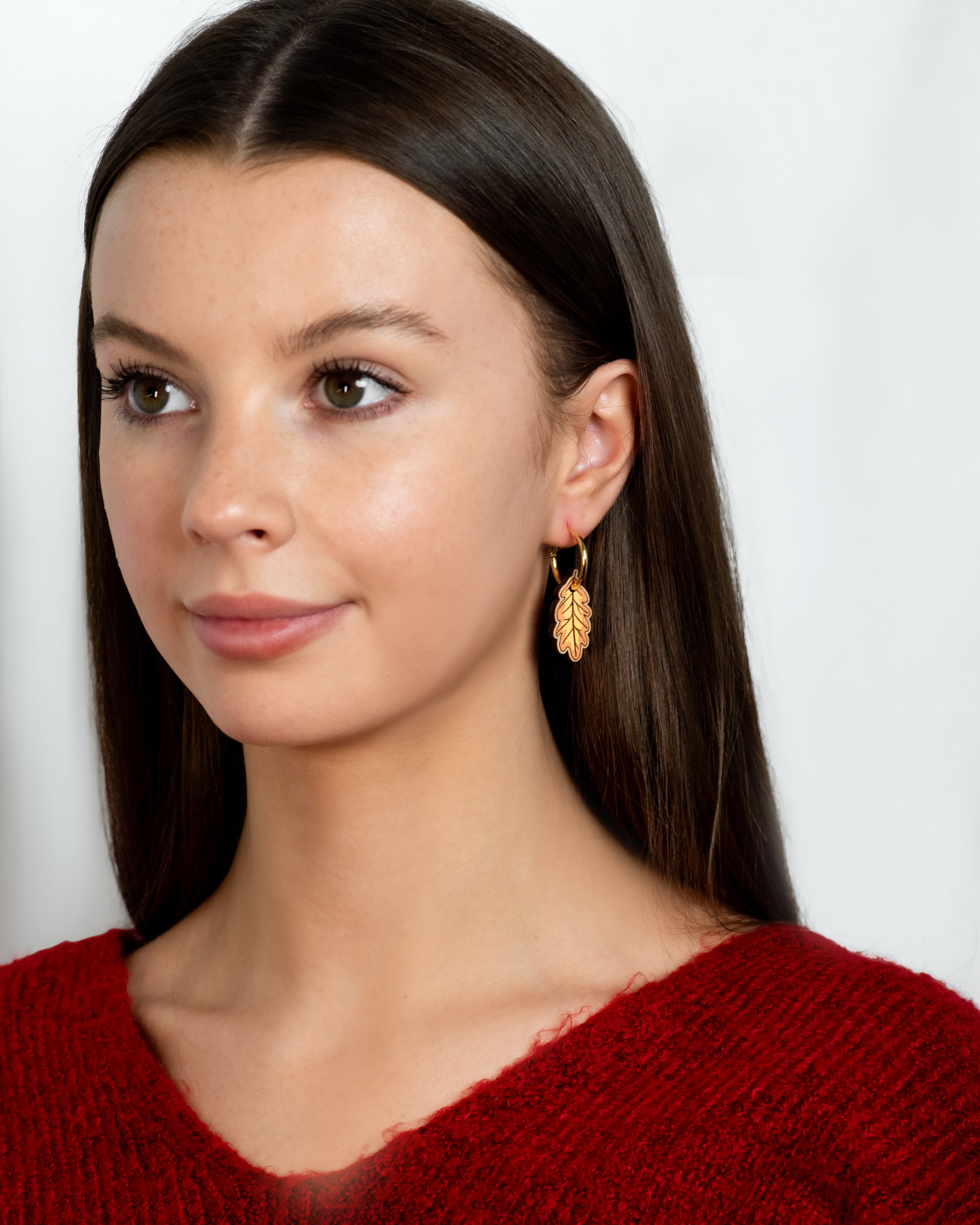 Oak Leaf Hoop Earrings